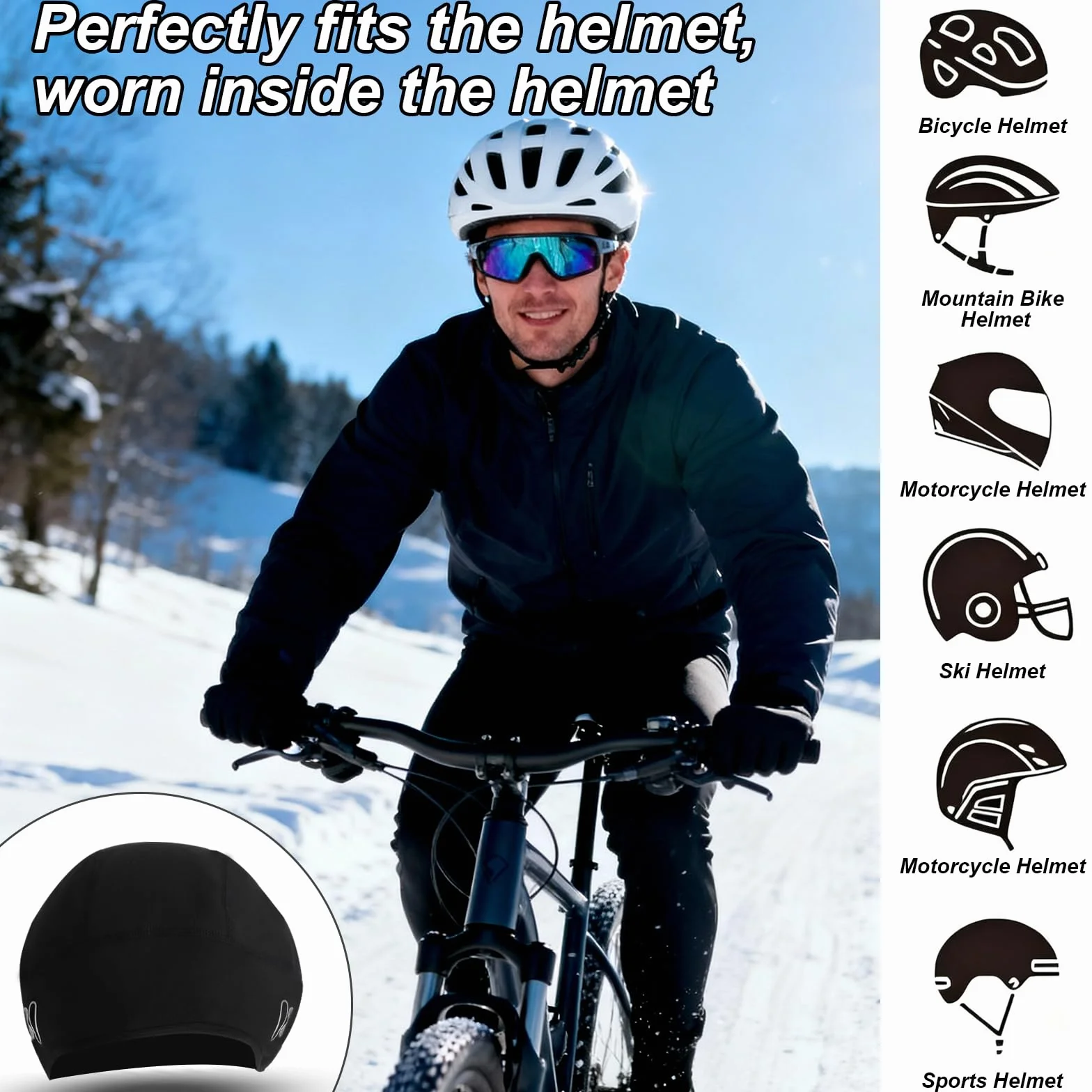 Męska czapka rowerowa pod kask, wiatroszczelna i ciepła zimowa czapka z polaru, oddychająca czapka sportowa na kask rowerowy, czapka rowerowa na rower wyścigowy, MTB, wygodna czapka rowerowa dla