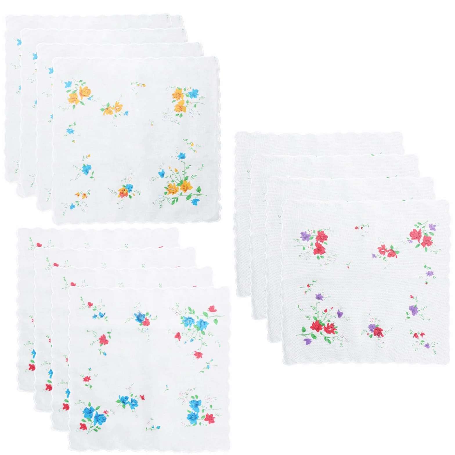 12 szt. chusteczek damskich bawełniana bandana cienka chustka z nadrukiem odpowiednia na przyjęcia weselne, biały, 28 * 28 cm