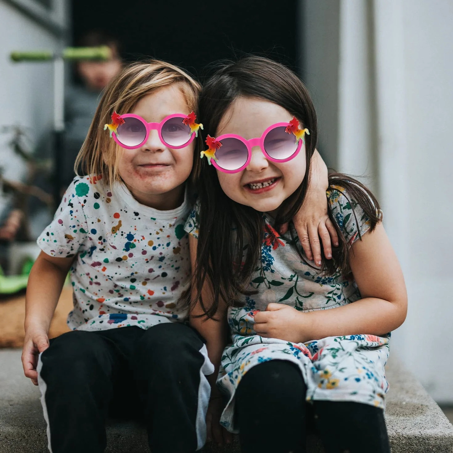 4 sztuki dziecięcych okularów przeciwsłonecznych, płatki śniegu, okrągłe, ochrona przed promieniowaniem UV, cień retro, słonecznik, zabawne okulary przeciwsłoneczne dla dzieci, hawajskie plażowe na urlop., niebieski, 121*42MM