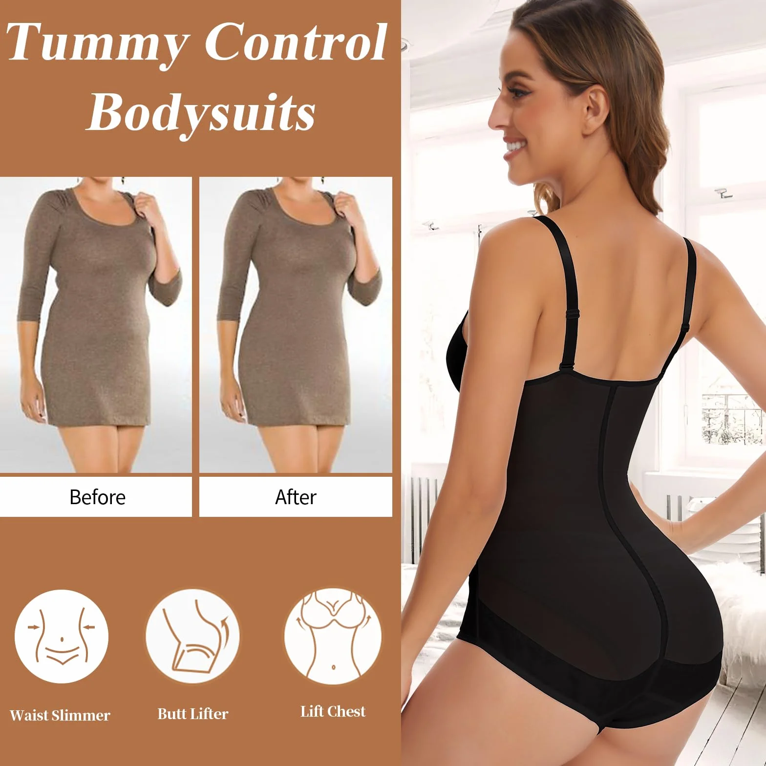 Joyshaper Shapewear damskie body modelujące brzuch, wyszczuplające brzuch, dekolt w serek, gorset modelujący figurę, top z biustonoszem