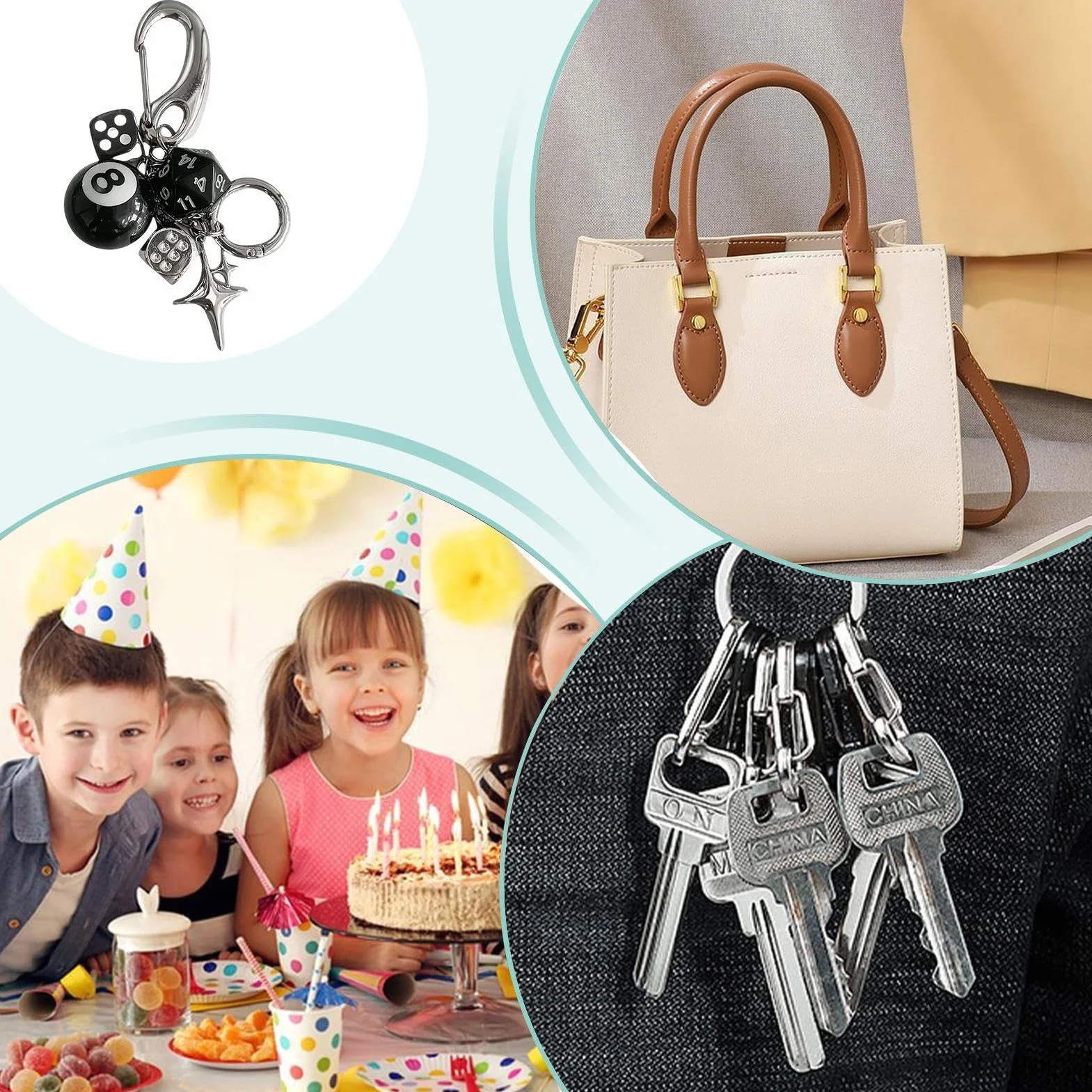 Dice Bag Charm, Cute Retro Pendant, Metal Dice Design with Multipurpose Keyrings Accessories and Fashion Ornaments, (1 Piece, Silver), Perfect for Personalizing Backpacks, Purses