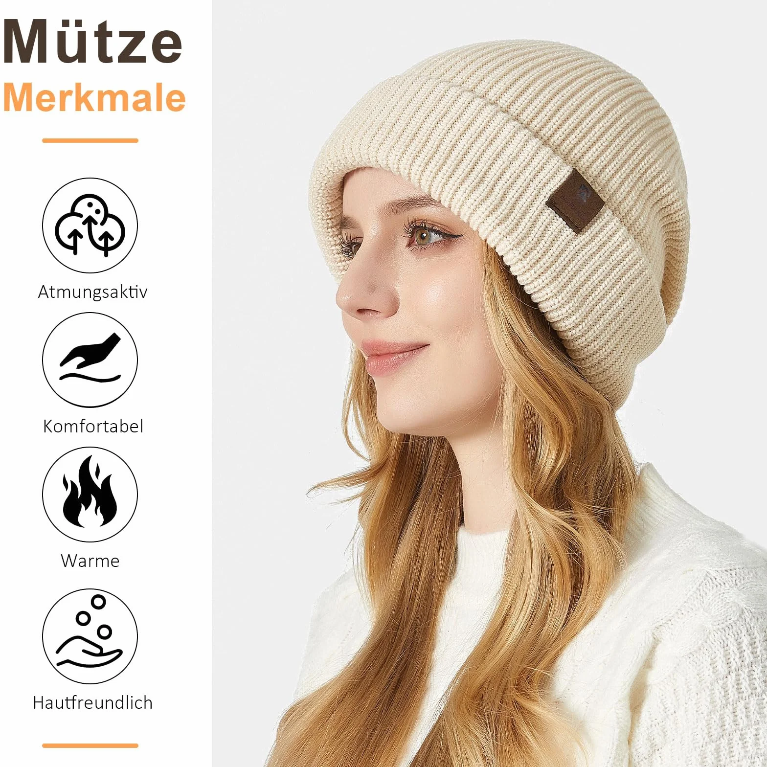 Czapka Beanie dla Mężczyzn i Kobiet, Uniseks Czapki Dzianiny na Jesień Zimę Dzianina Czapka Zimowa Damska Miękka i Ciepła Czapka Knitted Hats,Biały