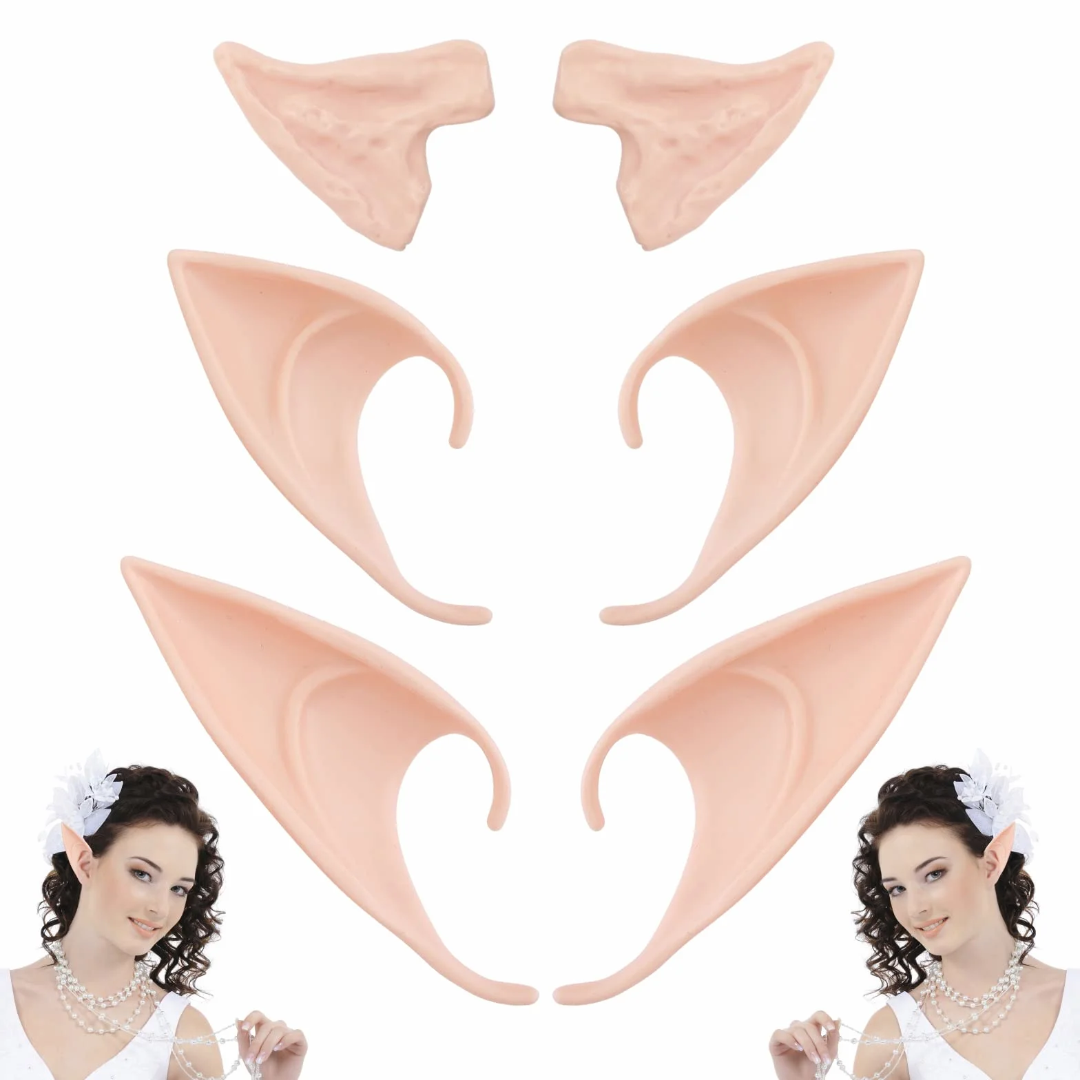 Cobee Cosplay Wróżka Pixie - elfie uszy, 3 pary wróżek, uszy kobola, na imprezę, do kostiumu, akcesoria na Halloween, Boże Narodzenie, przyjęcie okolicznościowe (kolor jasnoróżowy)