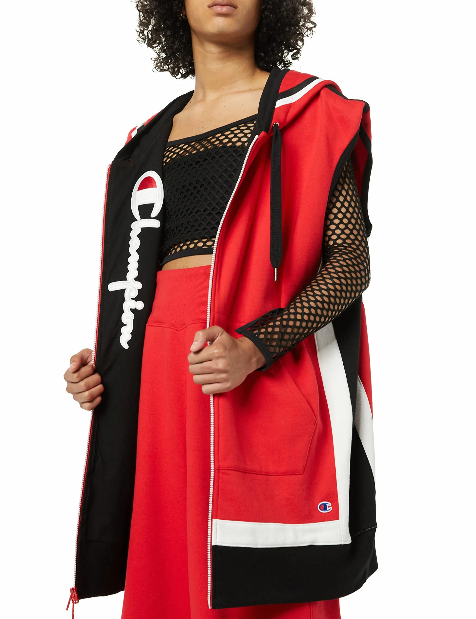 Champion Damska bluza z kapturem oversized Reverse Weave Vest, czerwony/heban/biały-510515, L-XXL