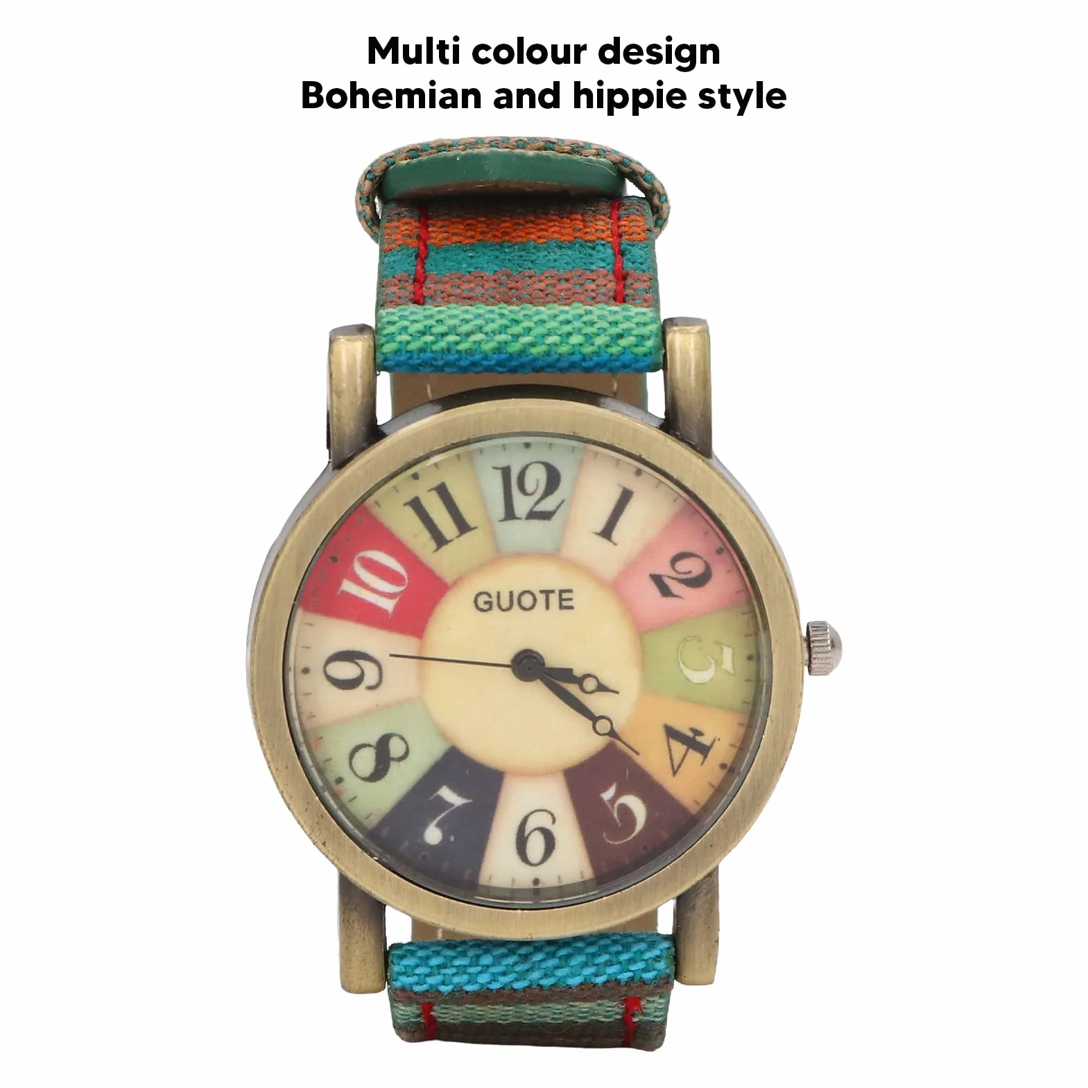 Yosoo Hippie Chic Zegarki, Boho damski zegarek z motywem tęczowym Multicolor Tęczy Łatwy do odczytu zegarek z dużymi liczbami Czech Zegarki z PU skórzany pasek dla