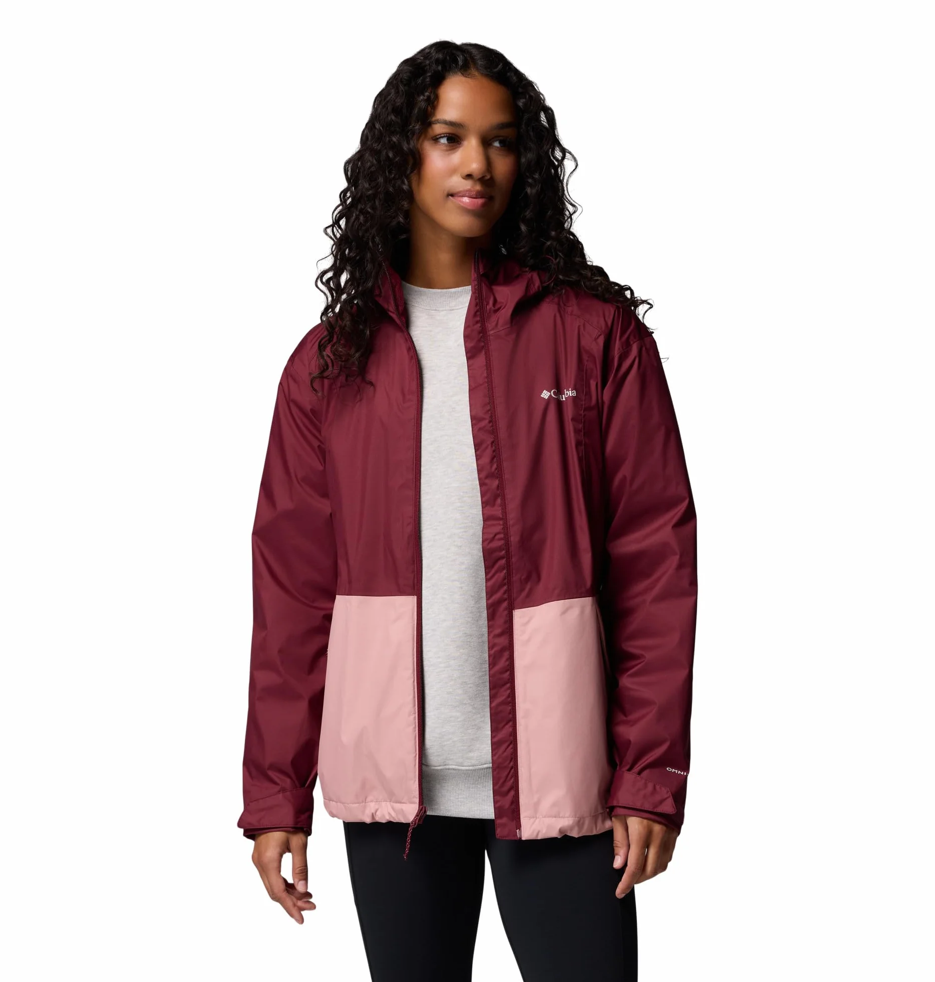 Columbia Damska kurtka Inner Limits 3, wodoodporna kurtka przeciwdeszczowa, bogate wino, gumka do ścierania, różowa, XL