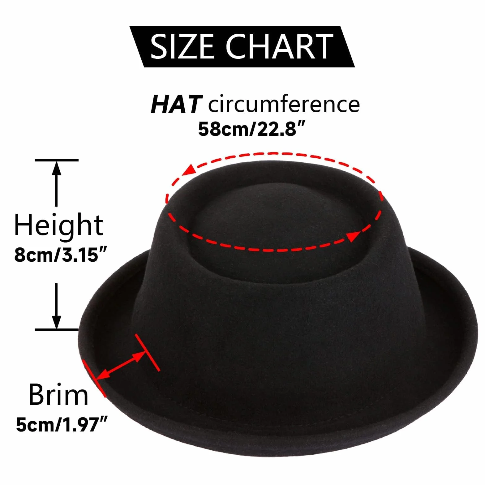 GEMVIE Klasyczny Unisexowy Kapelusz Pork Pie - 100% Wełna, Felt Fedora, Stylowy Trilby, Tradycyjny Fason