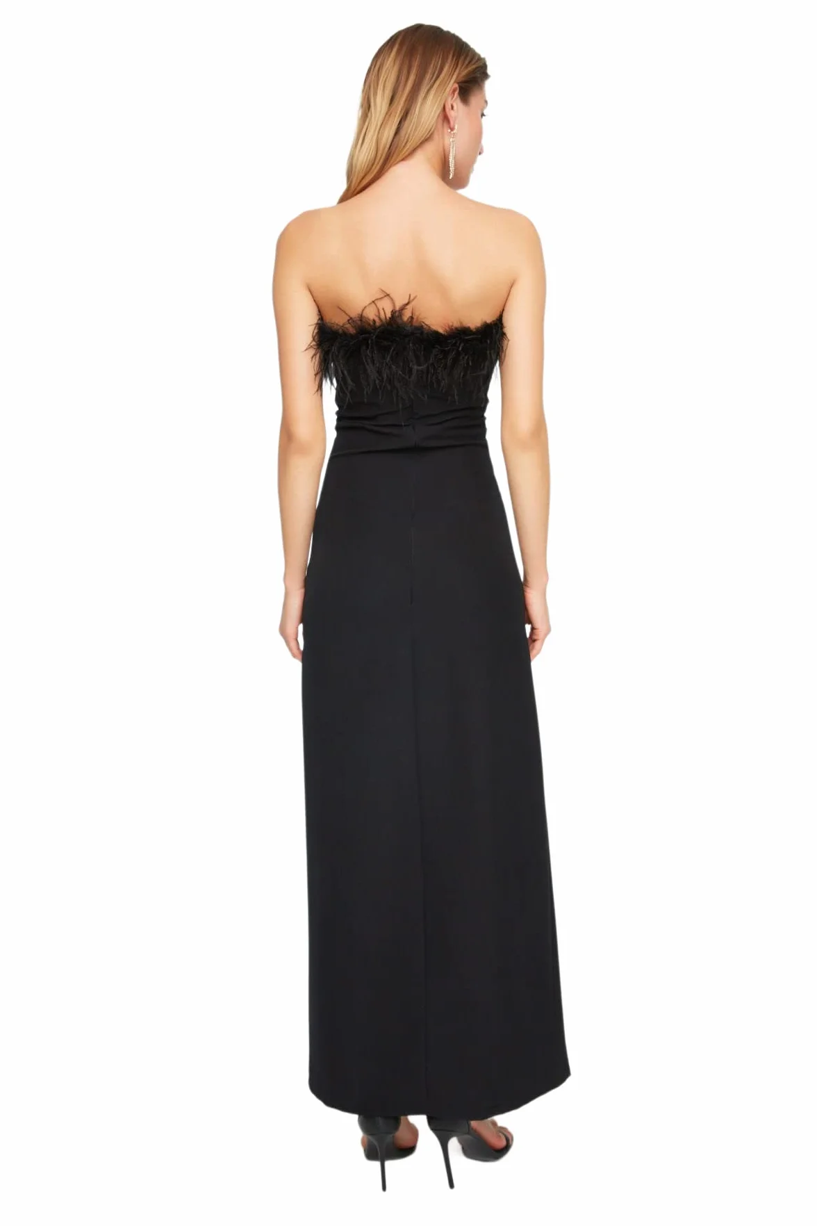 Trendyol Damska sukienka wieczorowa maxi bodycon dopasowana tkana, Czarny, 62