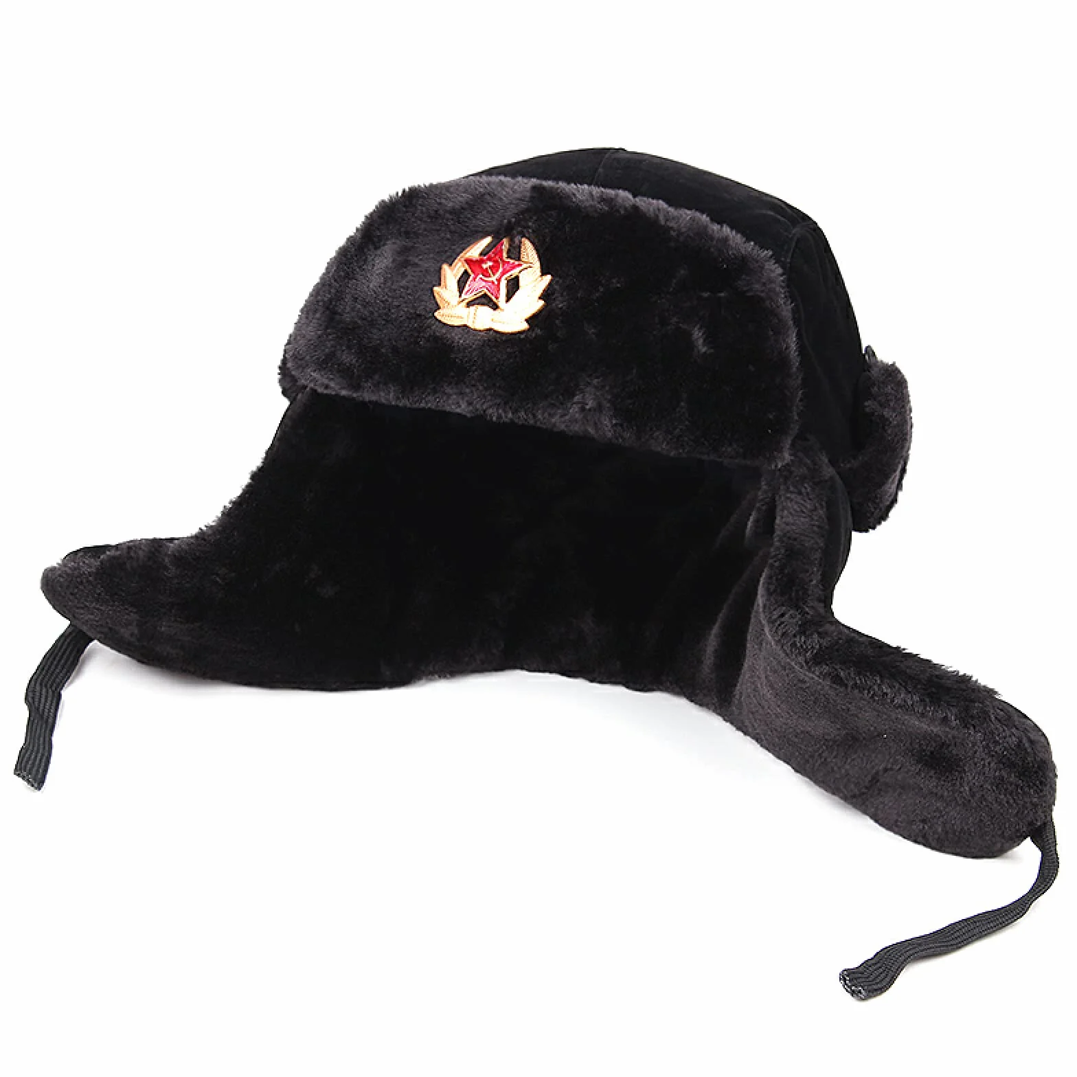 Rosyjska czapka sowiecka odznaka wojskowa uszanka bomberka pilotka sztuczny królik zimowa z futerkiem nauszniki śnieżna rowerowa czapka narciarska, czarna, 55-60 cm