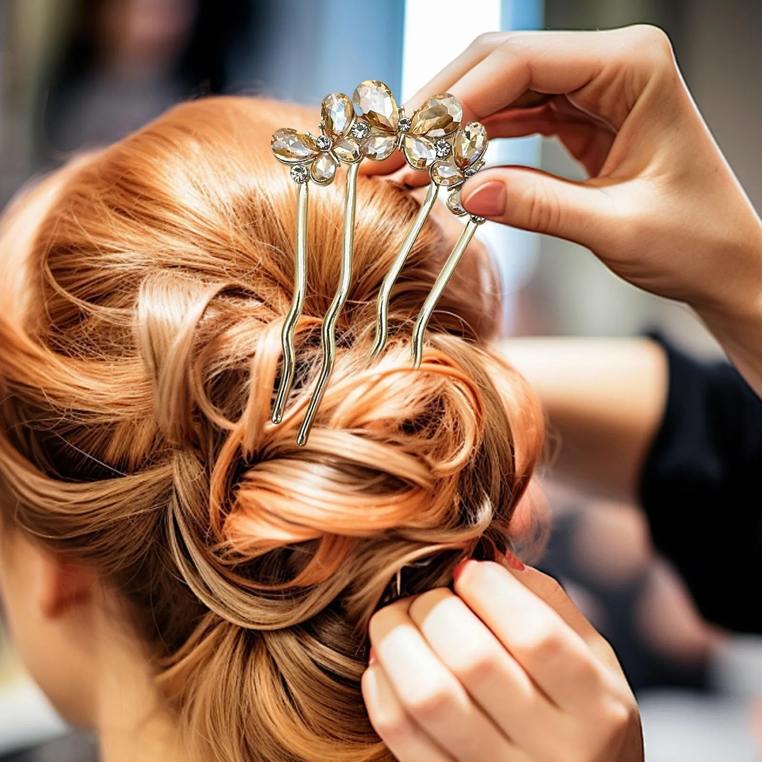 French Twist szpilka do włosów, 4-zębna, stras, wysokie szpilki do włosów w kształcie litery U, na wesele, formalny bankiet, pokaz mody