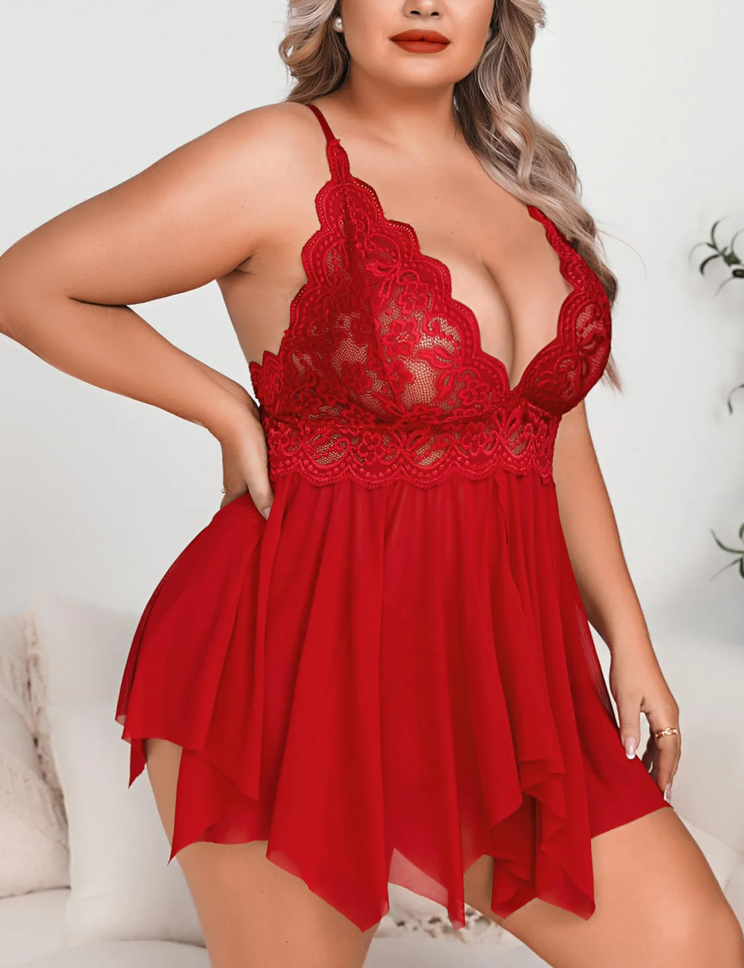 Aranmei Bielizna plus size dla kobiet z otwartym przodem Babydoll bielizna pasek koronkowa koszulka seksowna bielizna nocna