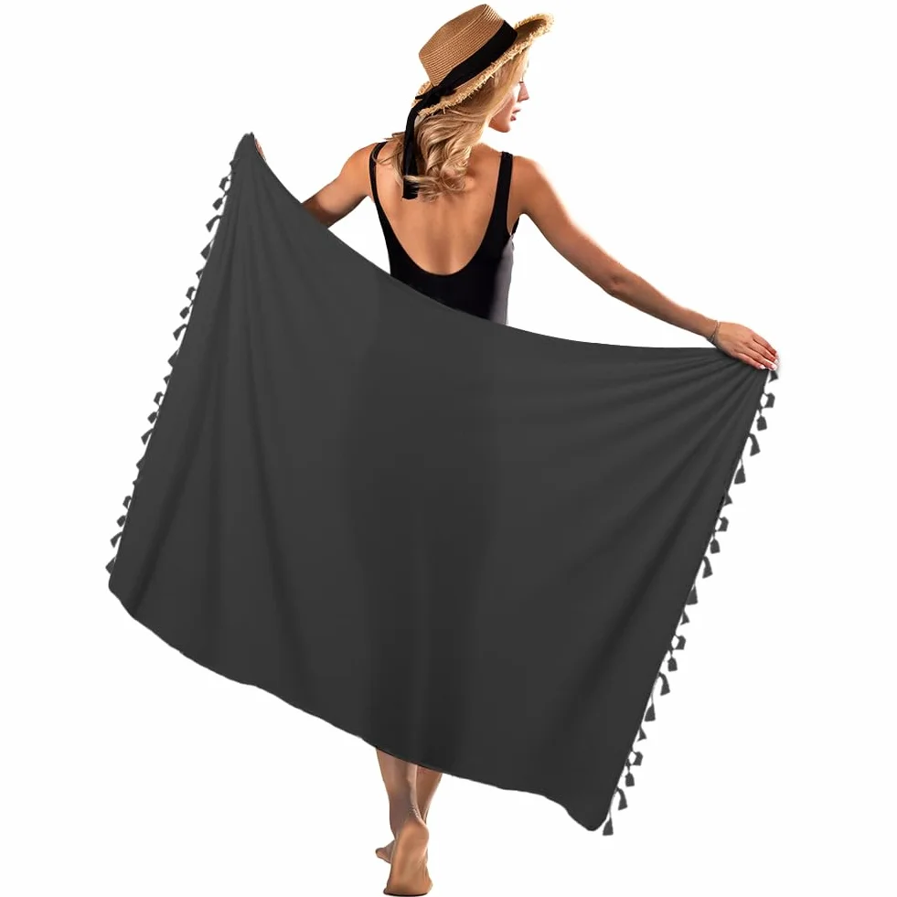 DiULi Spódnica plażowa Sarong, damska sukienka do przewijania sarong pareo, chusta do przewijania bikini z frędzlami, spódnica kopertowa, duża na plażę