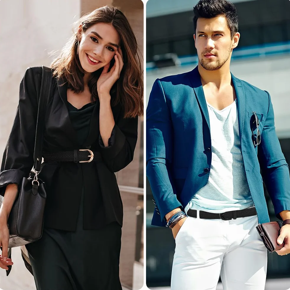 flintronic Elastyczny pleciony pasek, elastyczny elastyczny tkany pasek z zakrytą skórzaną klamrą, regulowany modny pasek, unisex męski damski pasek na co dzień do dżinsów, spodnie