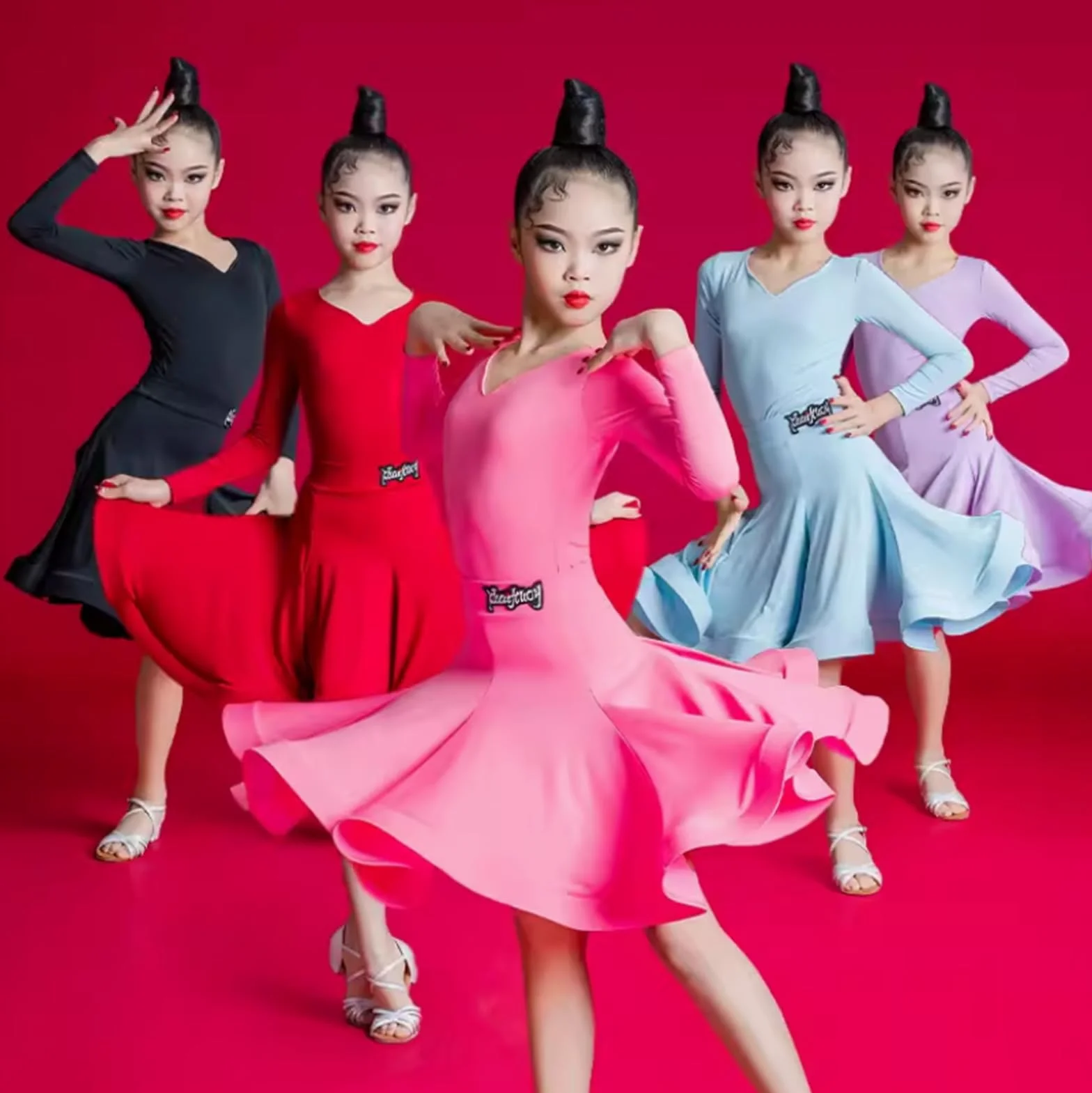 OTMYIGO Dziewczęca sukienka do tańca latynoskiego, sukienki do tańca towarzyskiego dla dzieci, Rumba Training Displited Dress, cha cha, Samba, Latina Performance