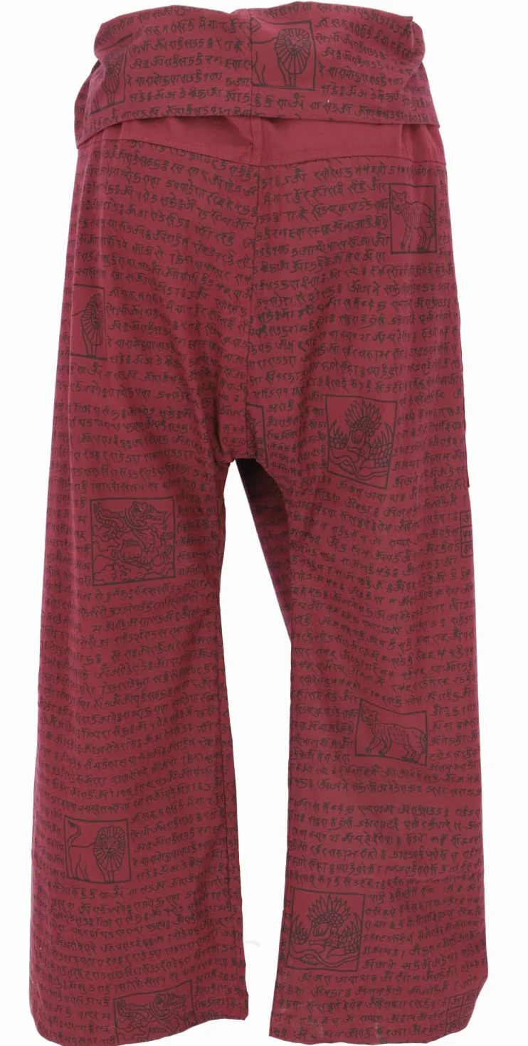 GURU SHOP Tajskie spodnie wędkarskie z nadrukiem mantry, tkana bawełna, spodnie do przewijania, spodnie do jogi, męskie/damskie, zielone, rozmiar: jeden rozmiar