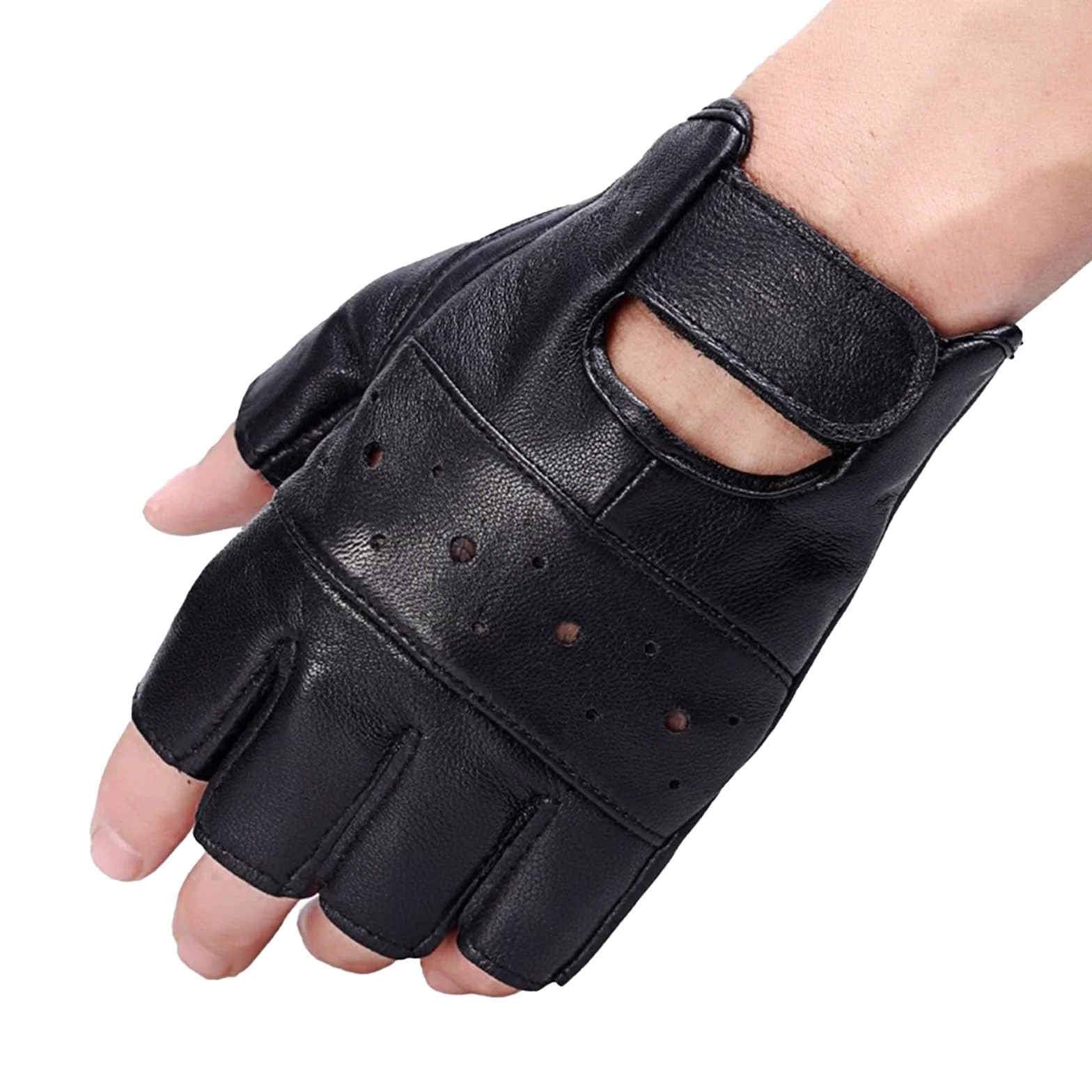 Skórzane rękawiczki bez palców, czarne, skórzane rękawiczki męskie, półpalce, unisex, punkowy kostium dla mężczyzn i kobiet, Cosplay, rękawice dla kierowców samochodów, czarny, m