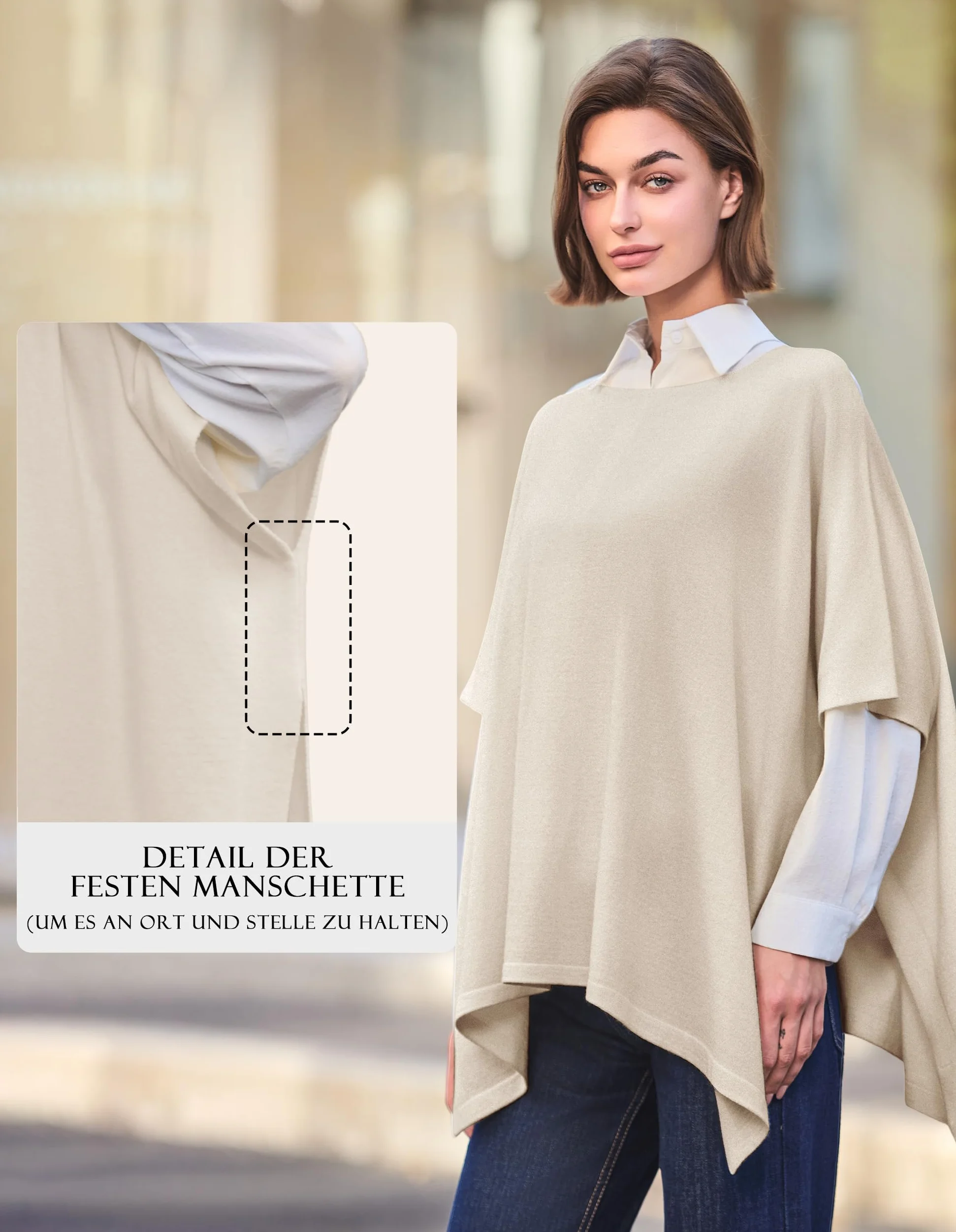 PULI Damski sweter ponczo eleganckie wiskozowe dzianina luźny siedzący ponczo szal