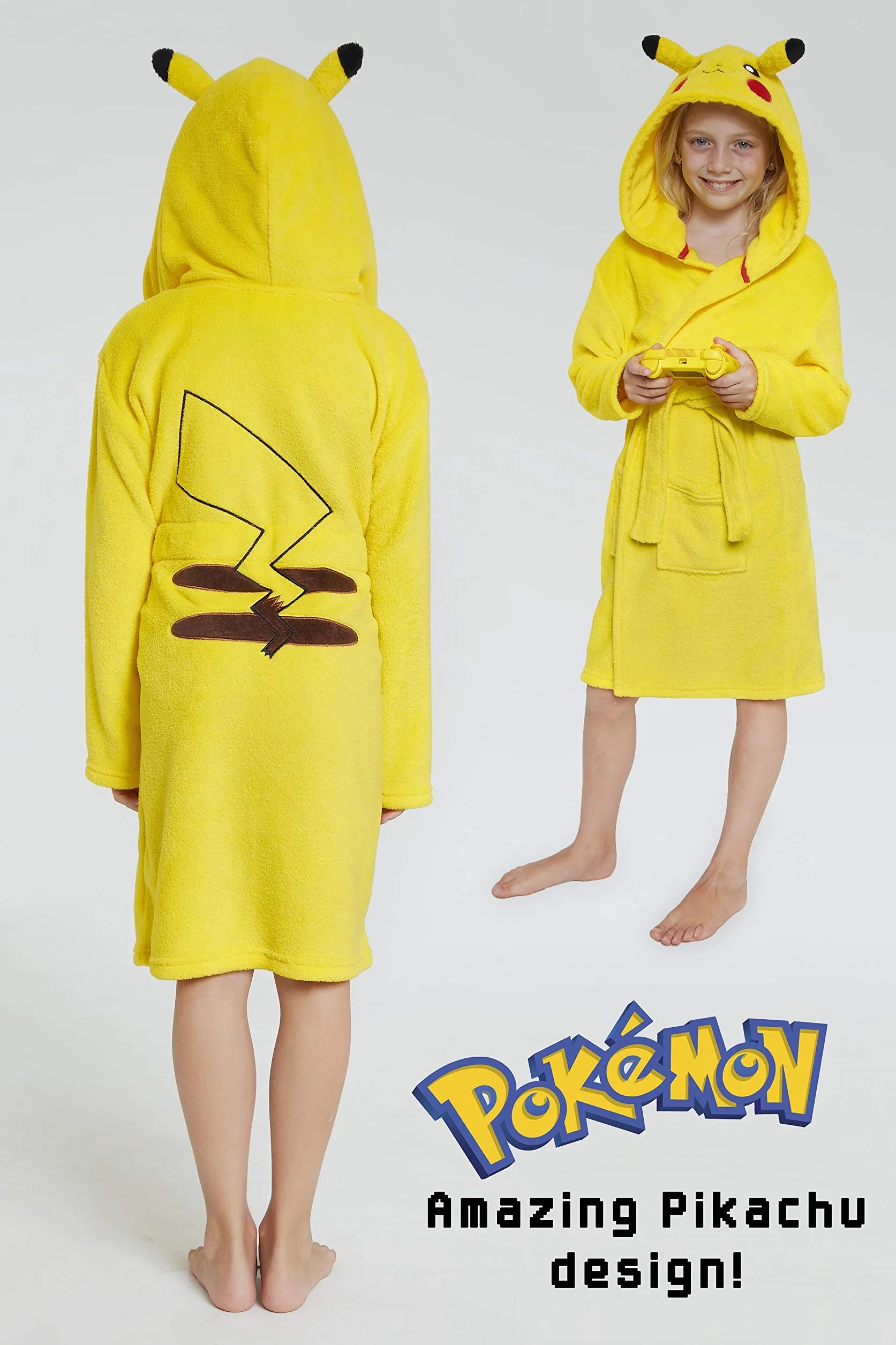 Pokemon szlafrok z kapturem, Pikachu 3D, miękki polarowy szlafrok dla dzieci, zabawne ubrania dla dzieci, dla chłopców lub dziewcząt, pomysł na prezent dla dzieci i nastolatków w wieku 4–14 lat