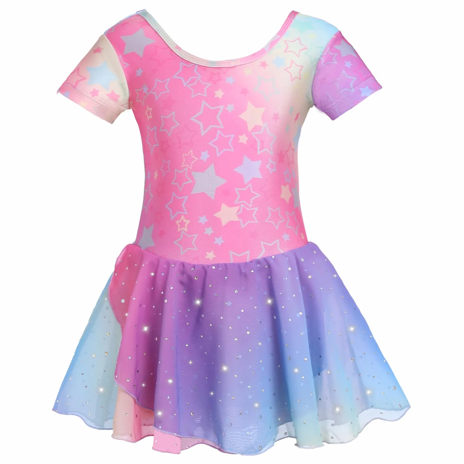 Dziewczęca sukienka baletowa z krótkim rękawem baletowa Leotard sukienka do tańca Tutu Body Gimnastyka ze spódnicą Shinny Szyfonowa