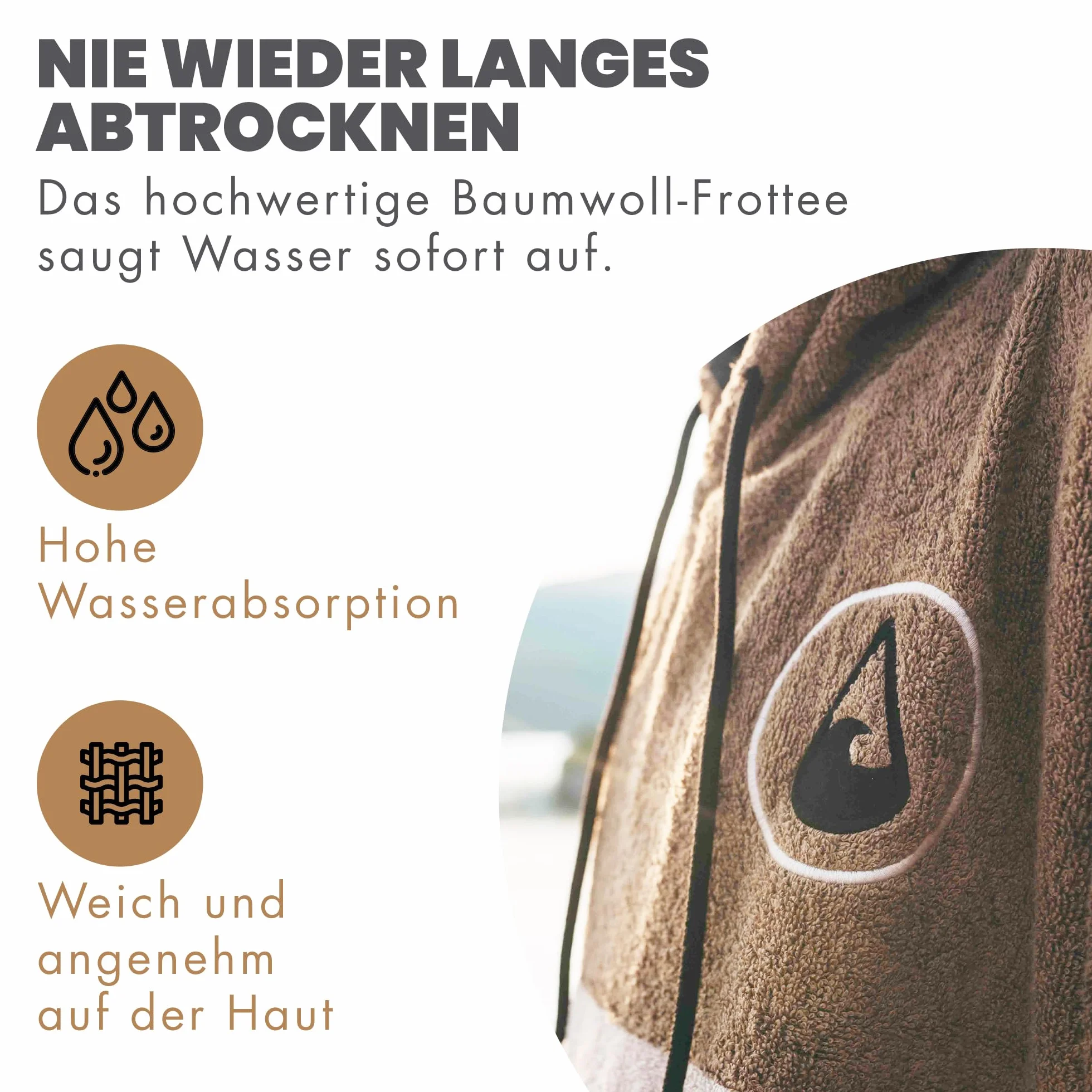 WAVE HAWAII Cumbuco ponczo surfingowe do wzrostu 160-190 cm, 95% ekologicznej bawełny, pomoc w przebieraniu, na plażę, do surfowania, ręcznik kąpielowy, ponczo prysznicowe, dla kobiet, mężczyzn i dorosłych, brązowy, M