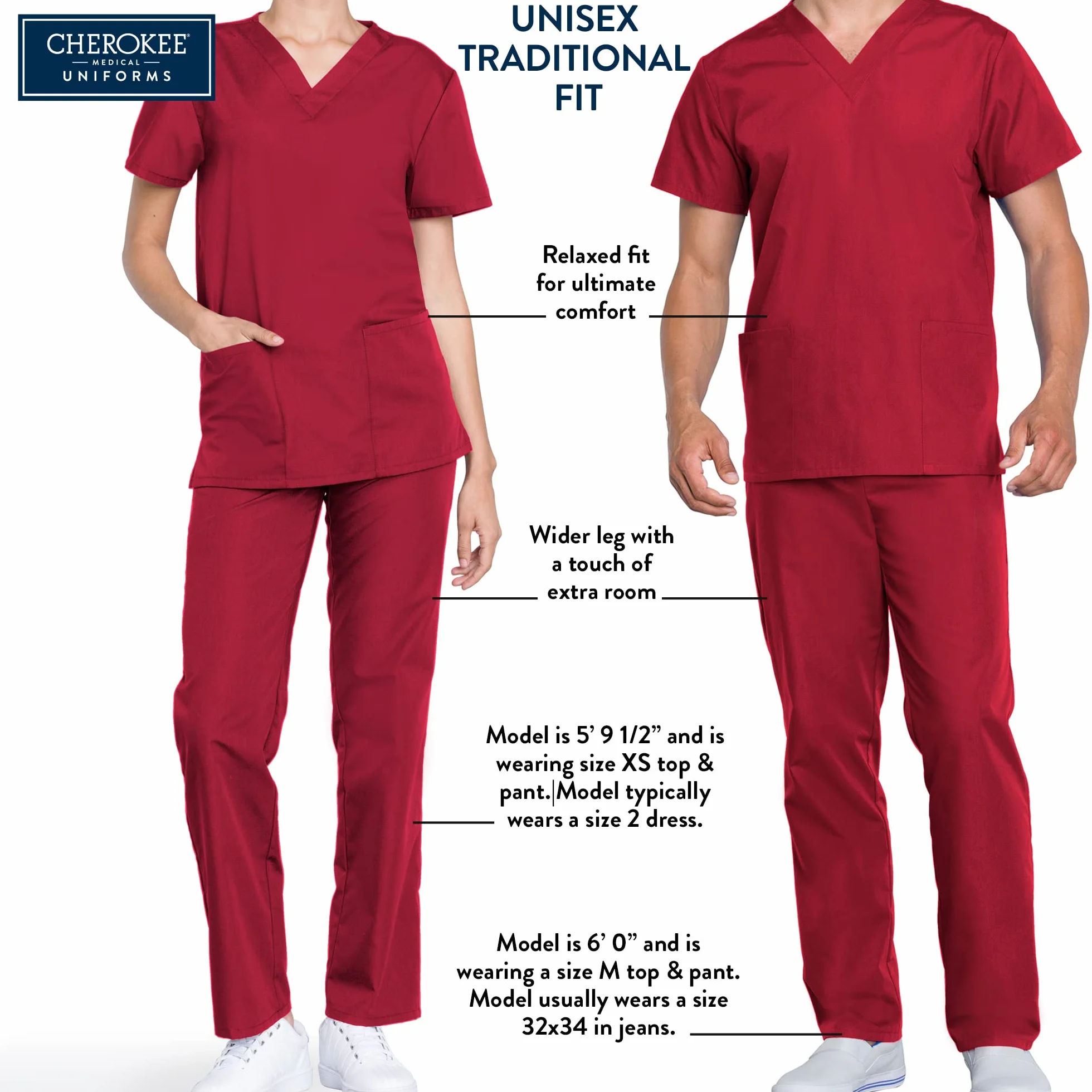 CHEROKEE Mężczyźni - Męski Scrub Top Plus Size Originals - Odzież medyczna - z 3 kieszeniami - Dekolt w serek - WWE4876