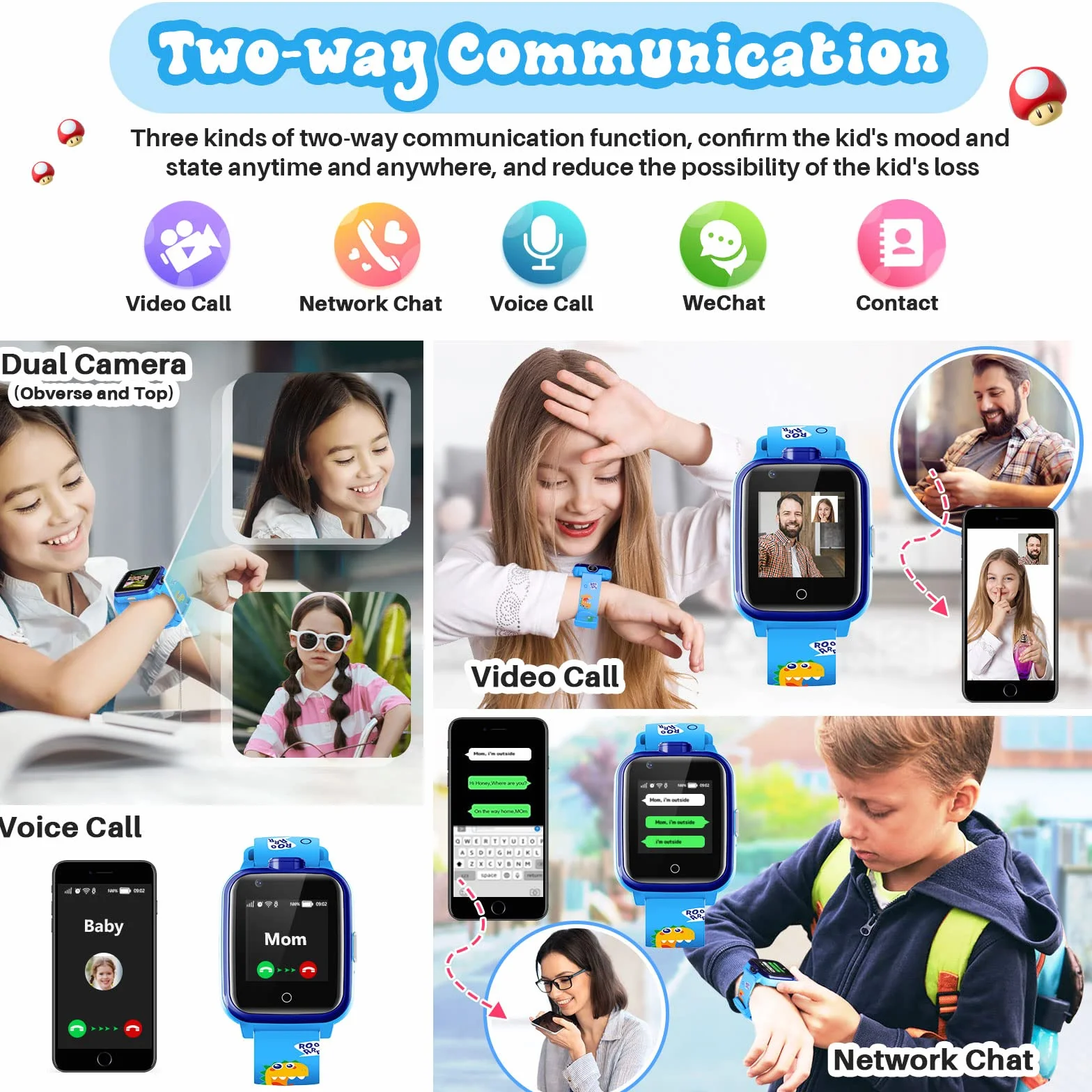 Inteligentny Zegarek dla Dzieci, LiveGo 4G Secure Dual Camera Smart Watch, GPS Tracker SOS Call dla Dzieci Studenci w Wieku 4-12 lat Prezenty Urodzinowe Dzień Szkolny(T13 niebieski)