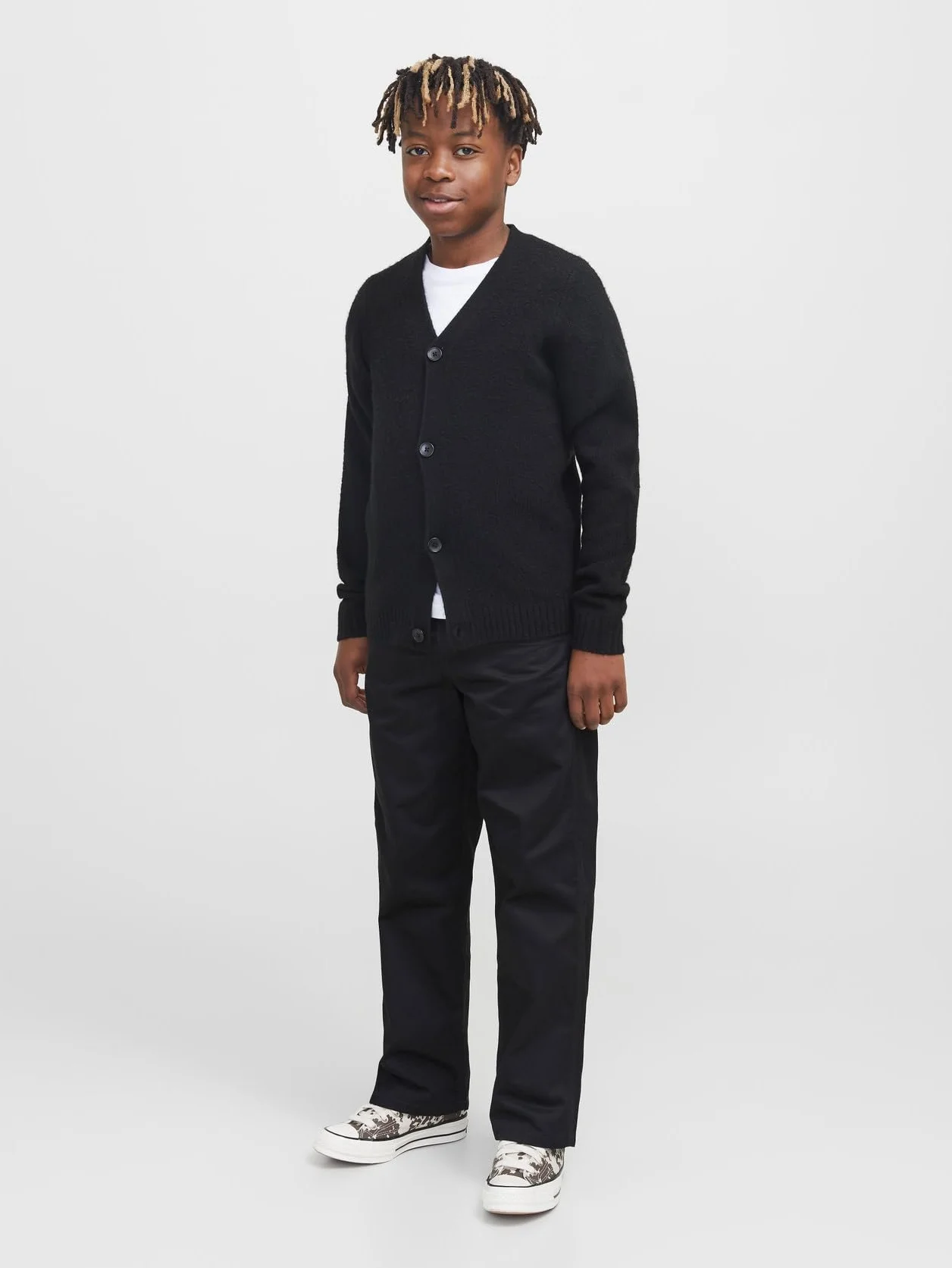 JACK&JONES JUNIOR Jpstalex Clean Jjworker Pants Noos Jnr spodnie chłopięce, Czarny/szczegóły: szwy W. Dtm, 152