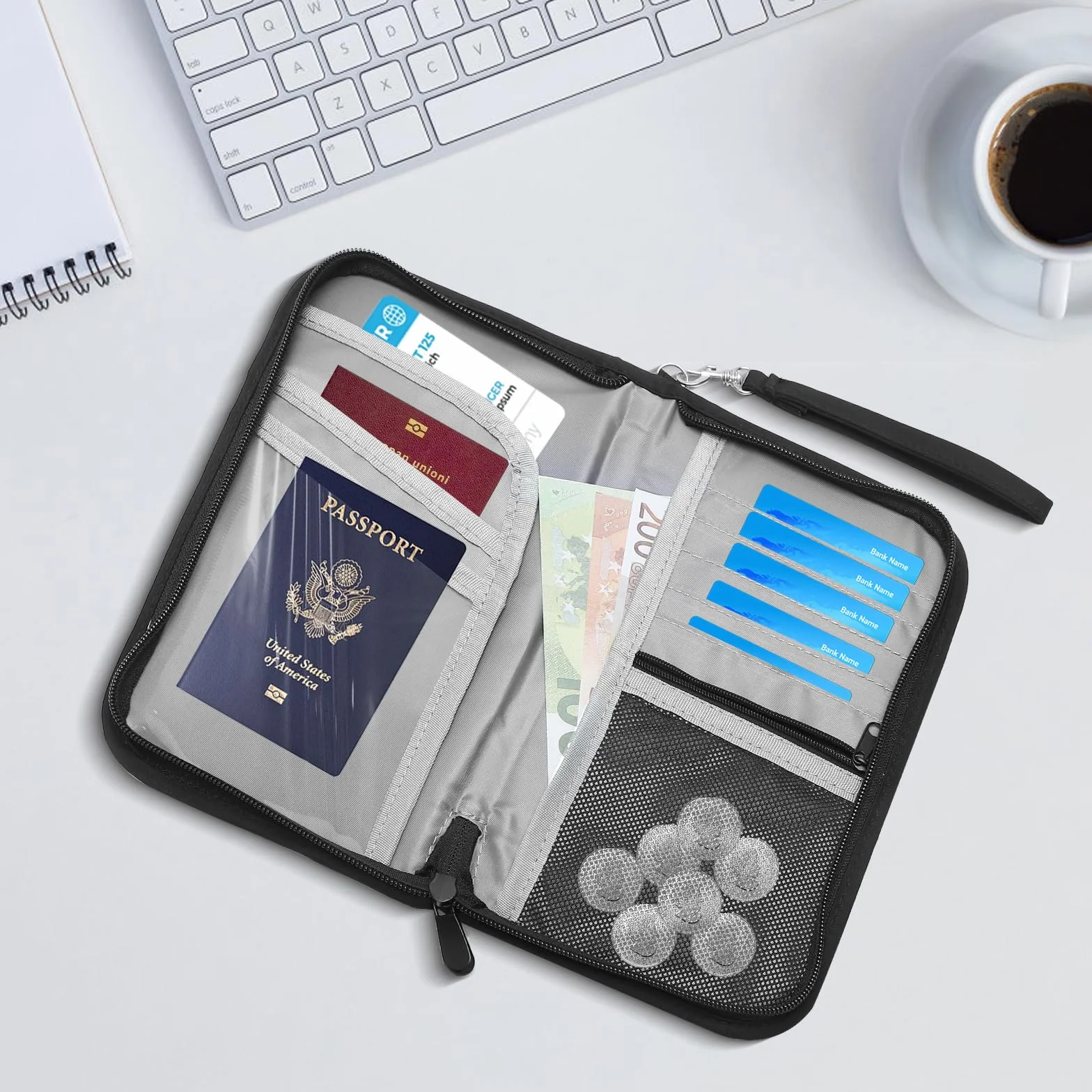Organizer na paszport z zawieszką bagażową, etui na paszport z blokadą RFID, organizer na dokumenty podróżne, przenośne etui na paszport, etui na dowód osobisty dla kobiet i mężczyzn