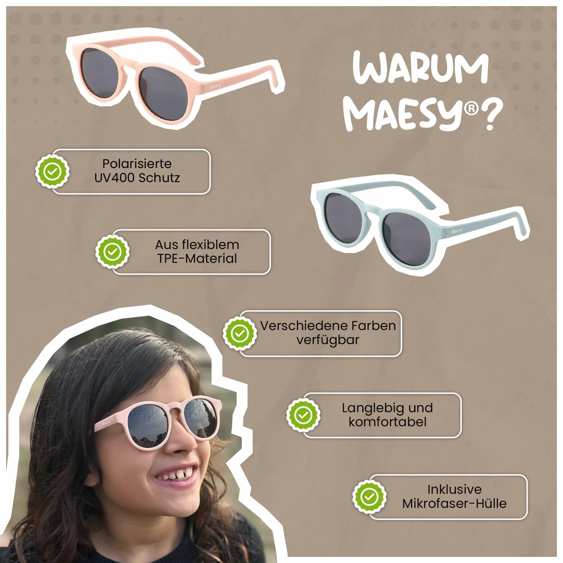 Dziecięce okulary przeciwsłoneczne 6–12 lat – UV400, polaryzacja – elastyczna oprawka – bezpieczne i wygodne – model Novi, kolor Rood