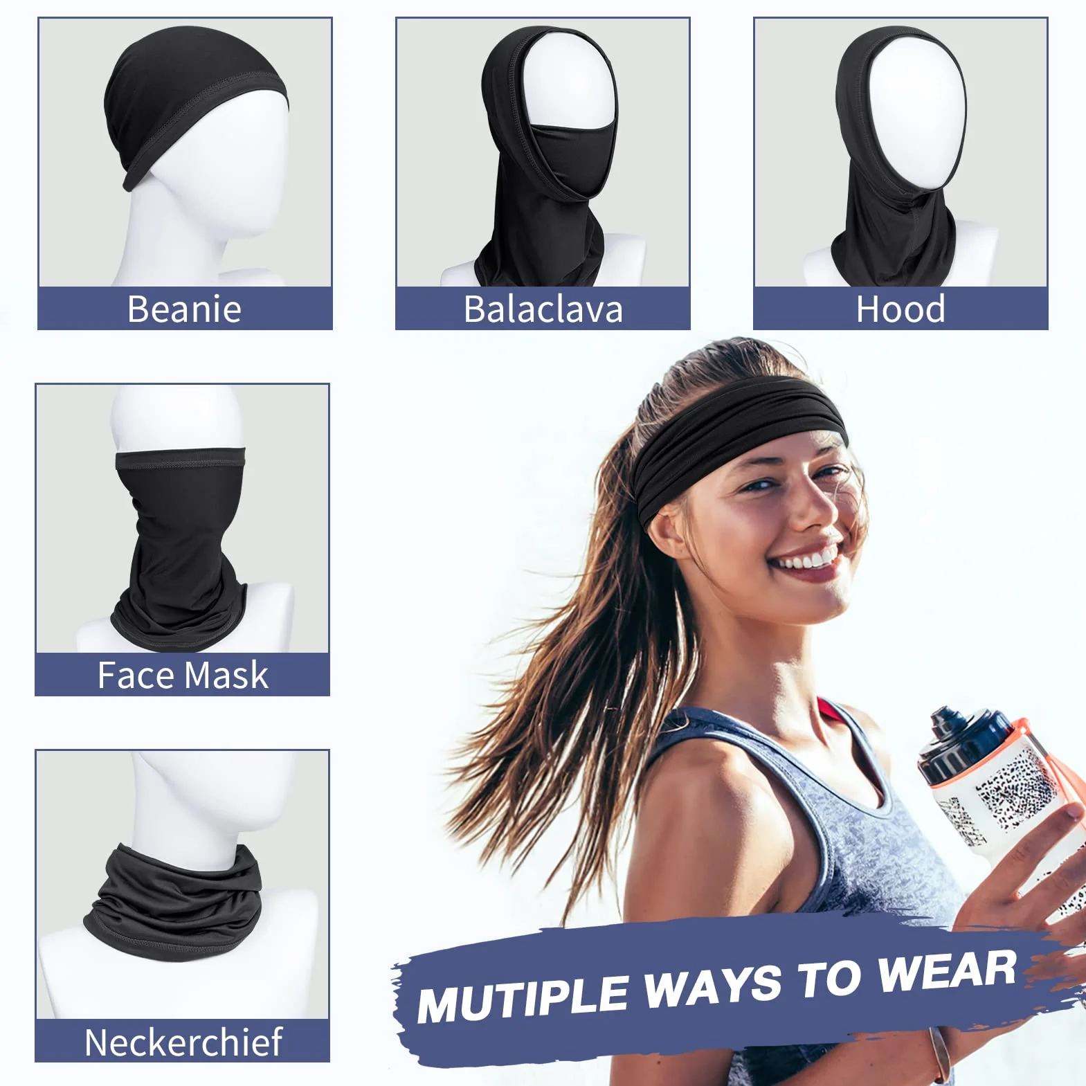 Kiiwah 2 szt. chusta wielofunkcyjna, wiatroszczelna, bandana, elastyczna, ochrona przed słońcem, szal typu pętla, ocieplacz na szyję, na zimę, termiczny, do jazdy na rowerze, jazdy na nartach,