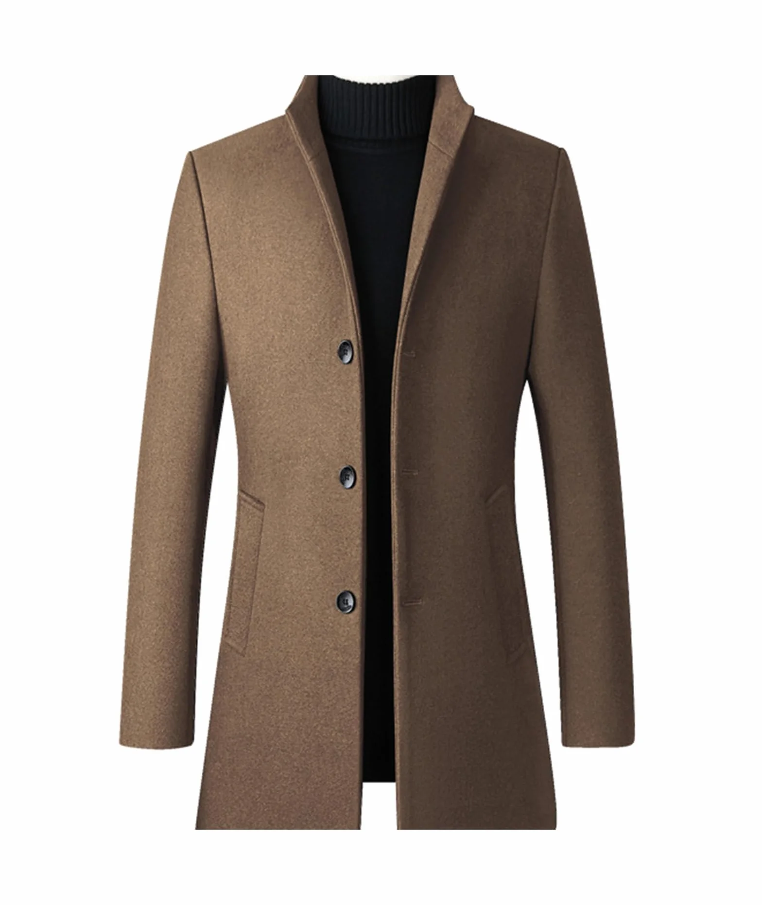 ECDAHICC Męska zimowa stójka, wełniany, trencz, jednorzędowy, slim fit, biznesowa, stylowy, długi płaszcz, wiatrówka