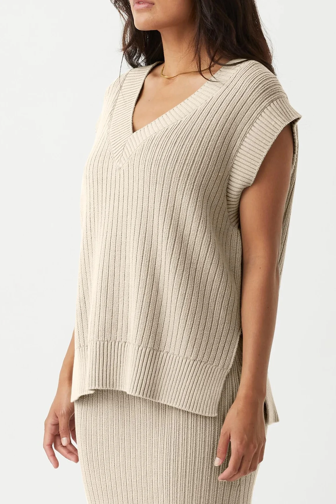 Saodimallsu Damski sweter z dekoltem w serek, oversize, bez rękawów, lekki i elegancki letni sweter