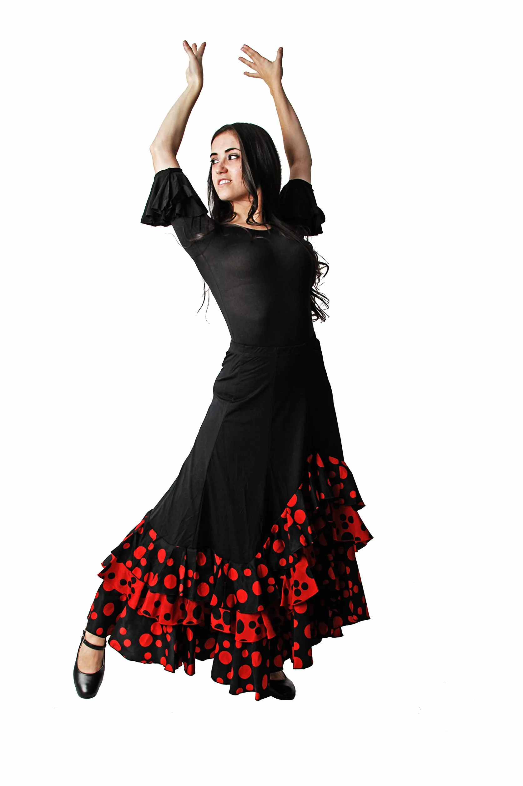 Flamenco spódnica do tańca z trzema falbankami i kropkami, dla kobiet i dorosłych, różne rozmiary