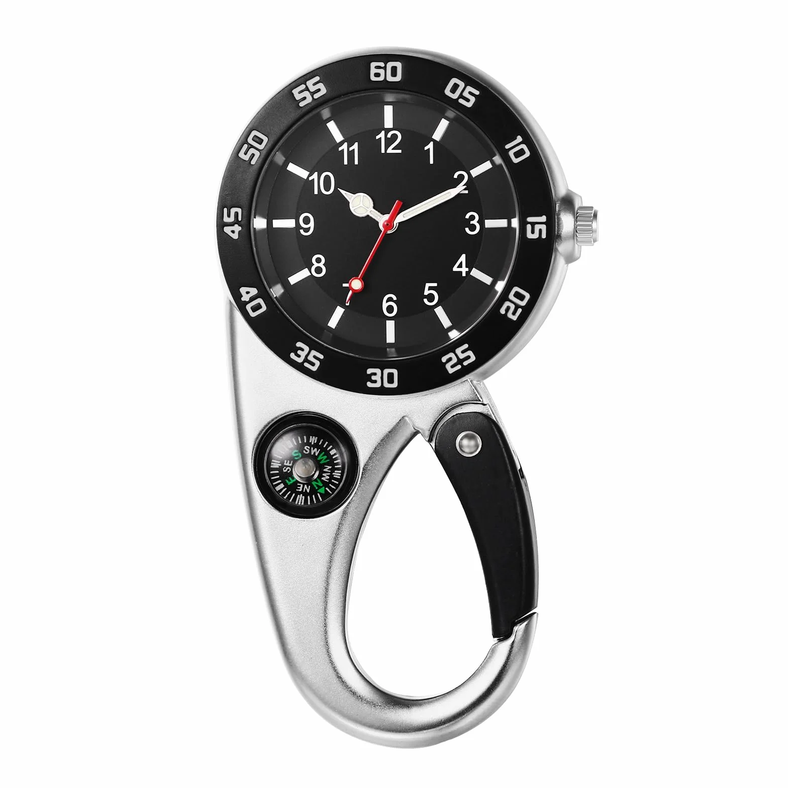 JewelryWe Analogowy zegarek na karabińczyk dla mężczyzn i kobiet, zegarek na klucze ze świecącymi wskazówkami. 1 ATM wodoodporny, zegarek pielęgniarski, brelok do plecaka, aktywności na świeżym