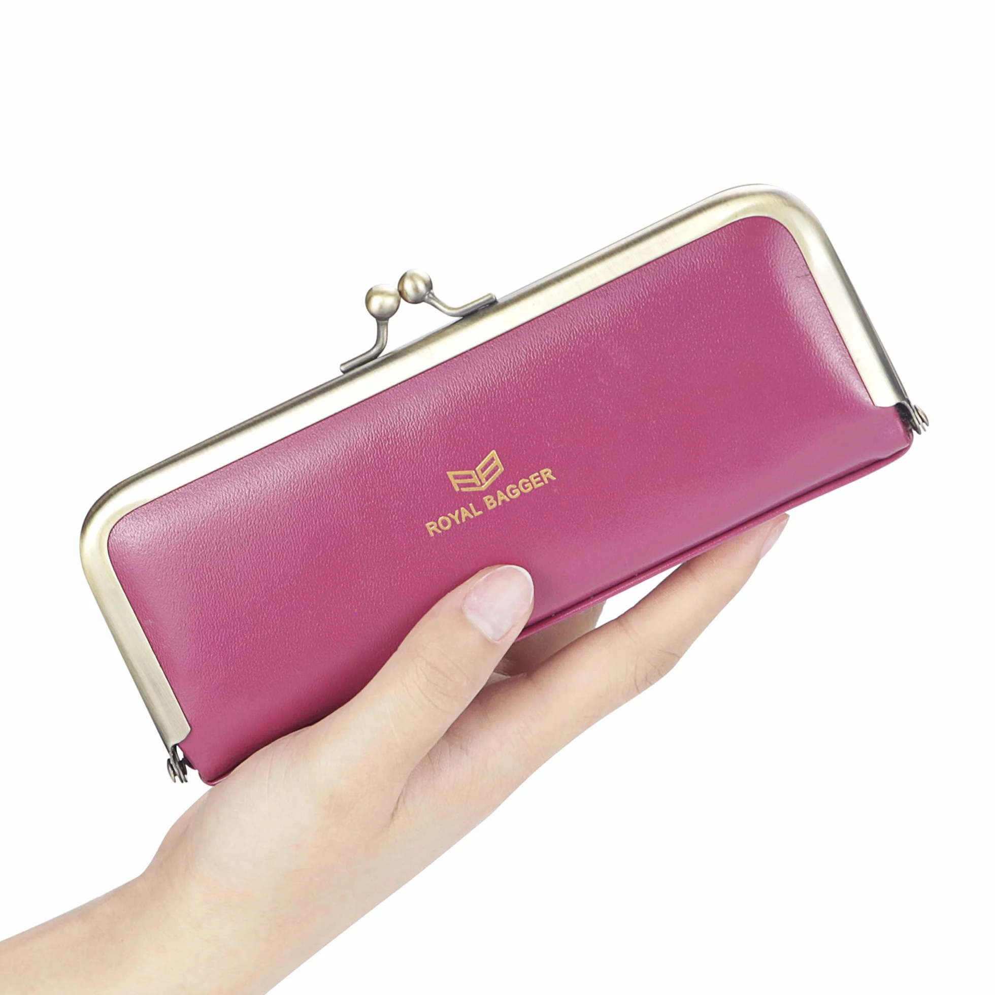 Royal Bagger Pudełko z prawdziwej skóry dla kobiet, etui na okulary retro - blokowanie RFID, organizer i torebka na monety Kiss Lock 3135 (Zielony)