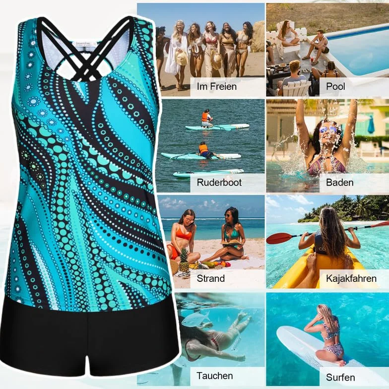 JASAMBAC Bikini Push Up damskie 3-częściowe tankini damskie szorty kąpielowe z wysokim stanem, prosty strój kąpielowy, damski sportowy kostium kąpielowy, moda kąpielowa na basen, plażę