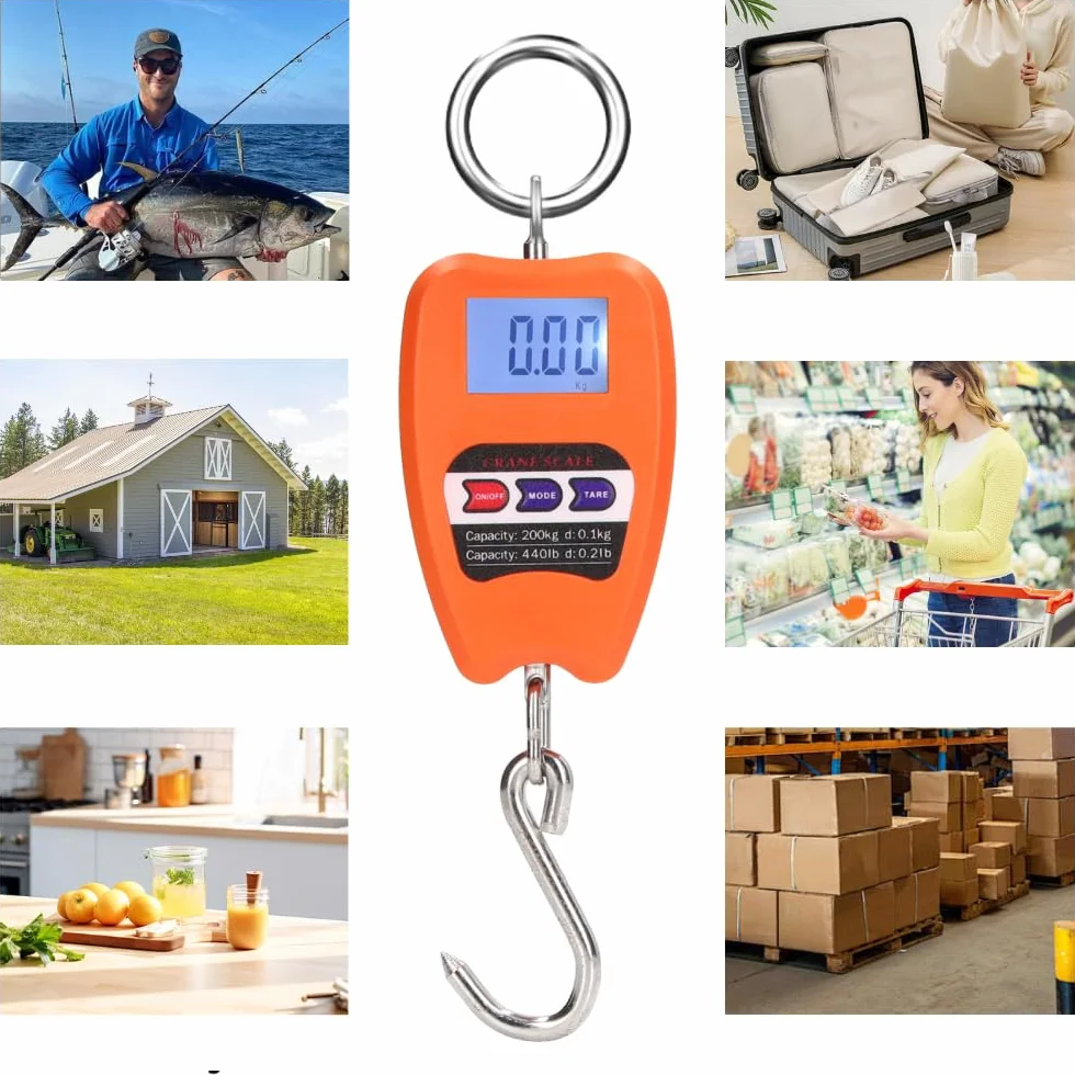 Przenośna Waga Wisząca 200 Kg Cyfrowa Waga Wisząca Mini Waga Elektroniczna do Ważenia Bagażu, Polowania, Farmy, Wędkowania 2 Baterie AAA (brak w zestawie)