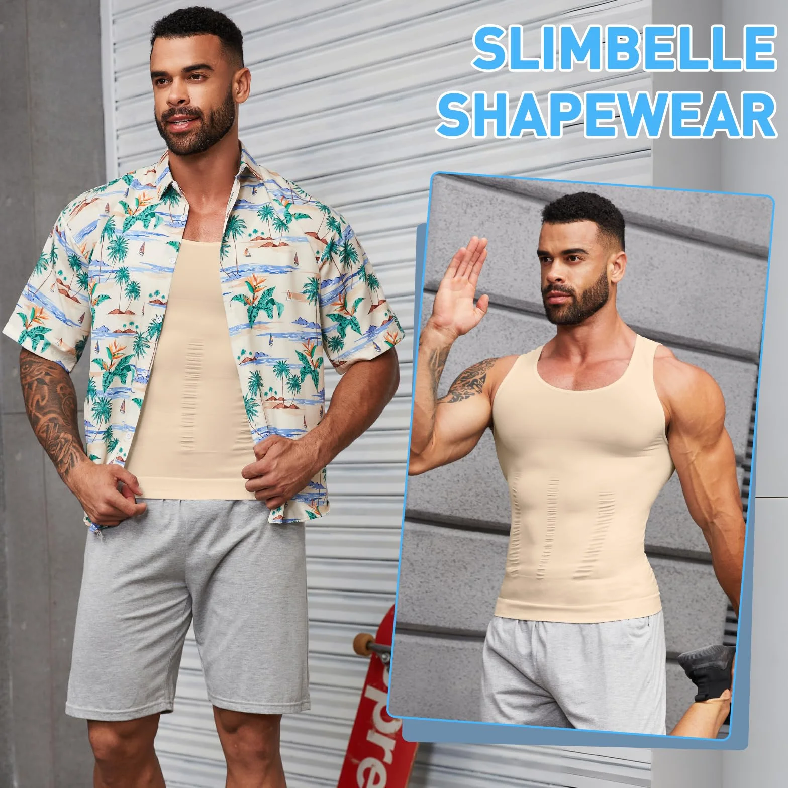 SLIMBELLE Body Shaper męski elastyczny podkoszulek męski Tight Compression Shirt modelująca talię modelująca figurę brzuch koszulka męska