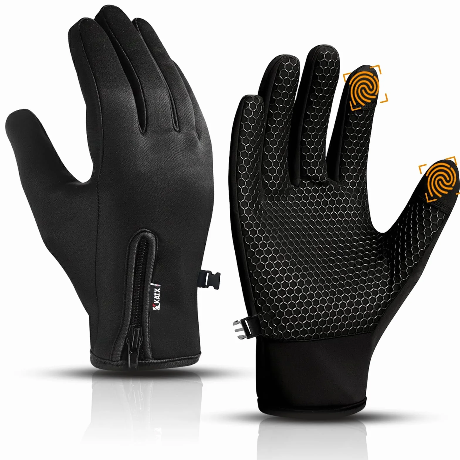 KATX Rękawiczki rowerowe, ekran dotykowy, termiczne, rękawiczka, czarne zimowe, ciepłe, wiatroszczelne, antypoślizgowe, polarowe podszewki