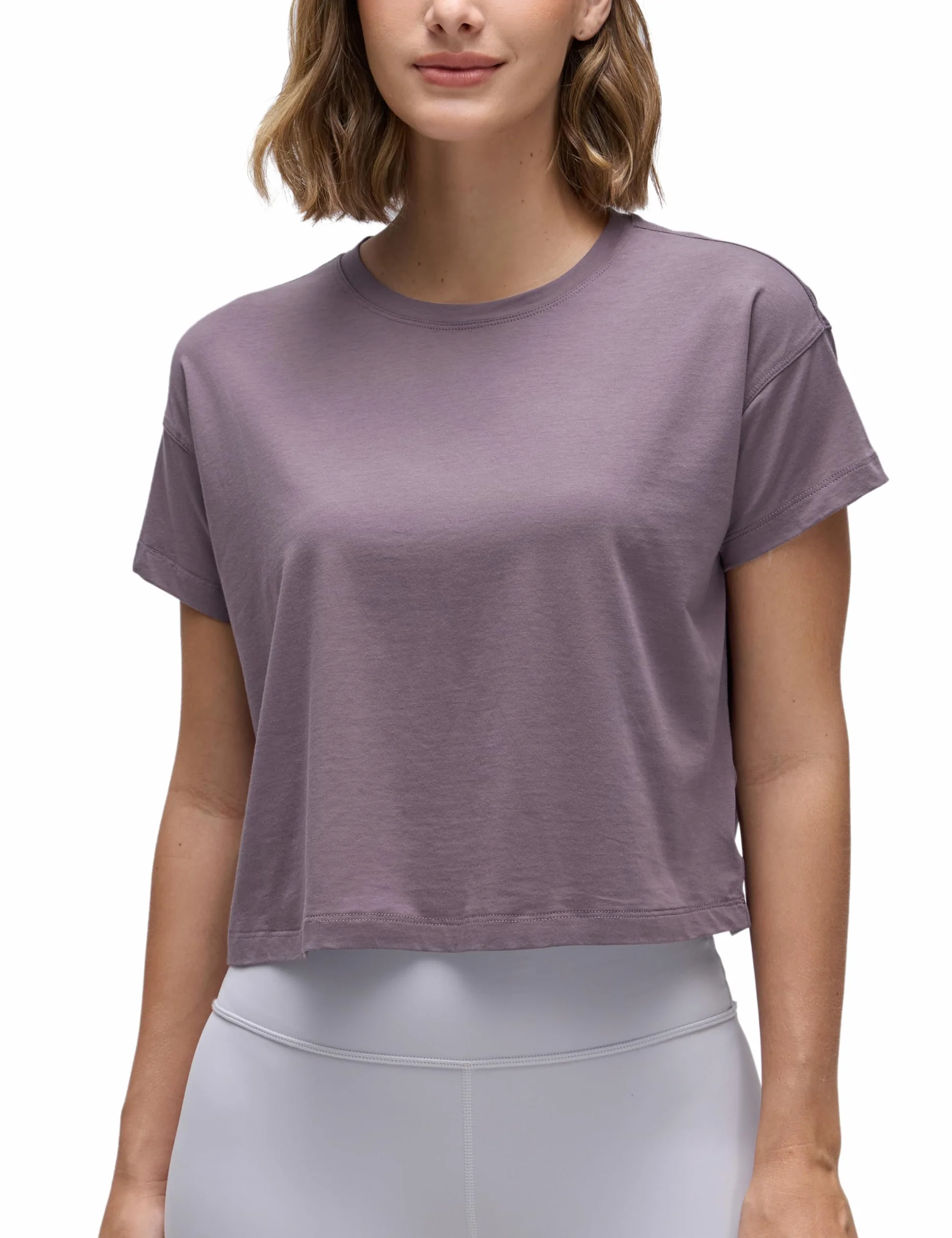 CRZ YOGA Damskie koszulki treningowe z krótkim rękawem z bawełny pima Luźne topy sportowe Koszulka na siłownię Casual Cropped T-Shirt