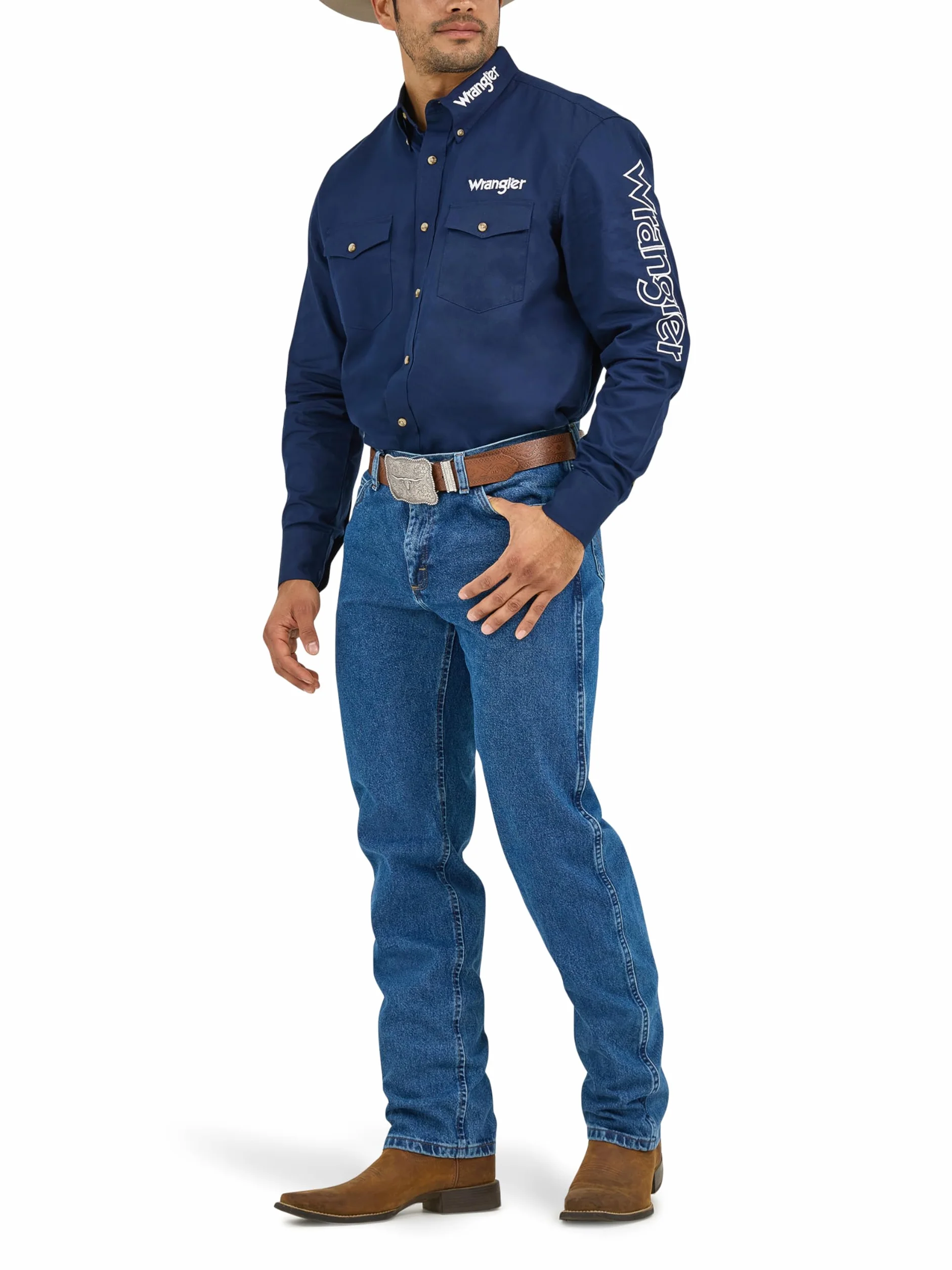Wrangler Koszula na guziki Mężczyźni Men's Logo Two Pocket Sleeve Shirt (1 w zestawie)