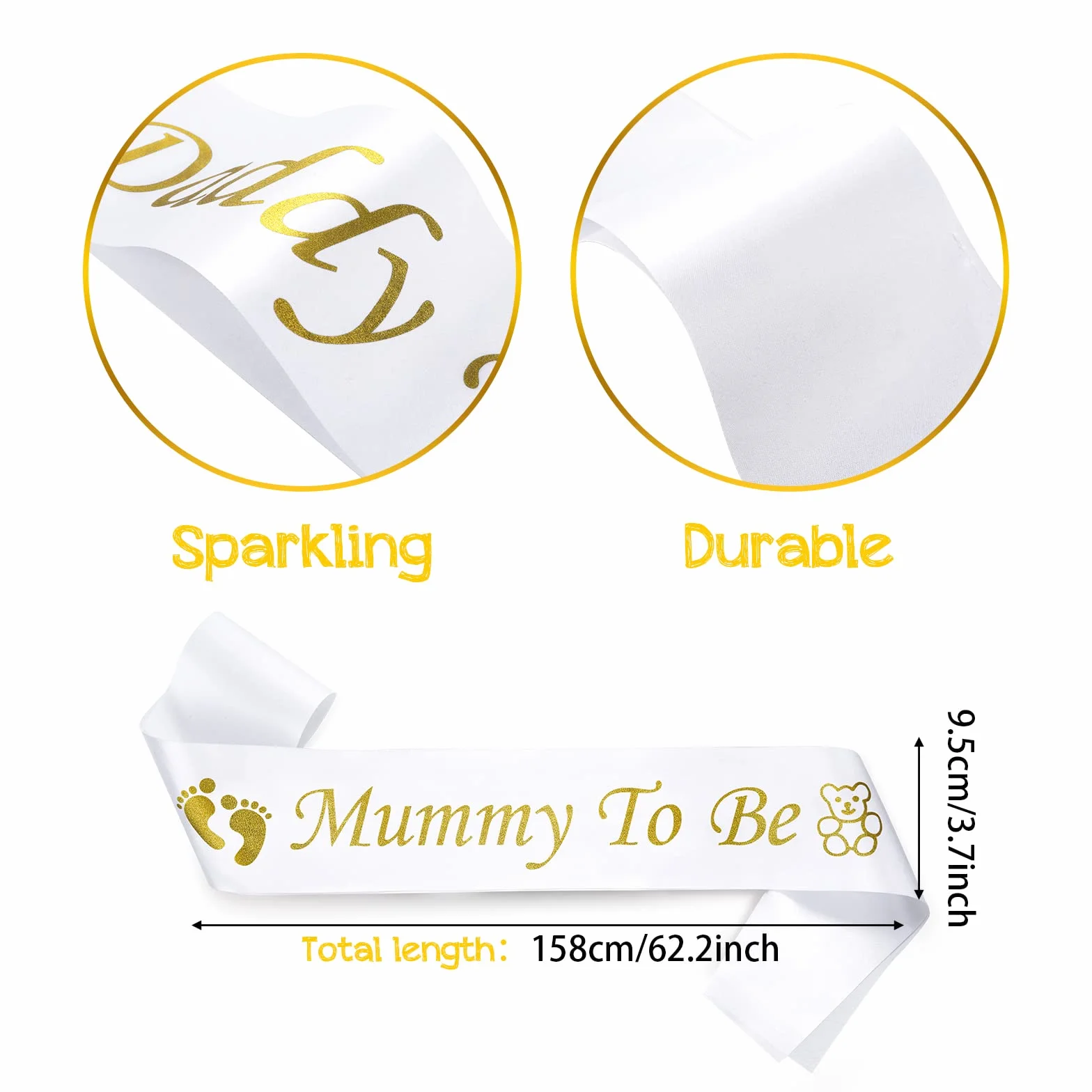 Prasacco 2-częściowy zestaw szarfy 'Mummy and Daddy To Be' – artykuły imprezowe na baby shower i dekoracja, prezent do ujawnienia płci (białe złoto)