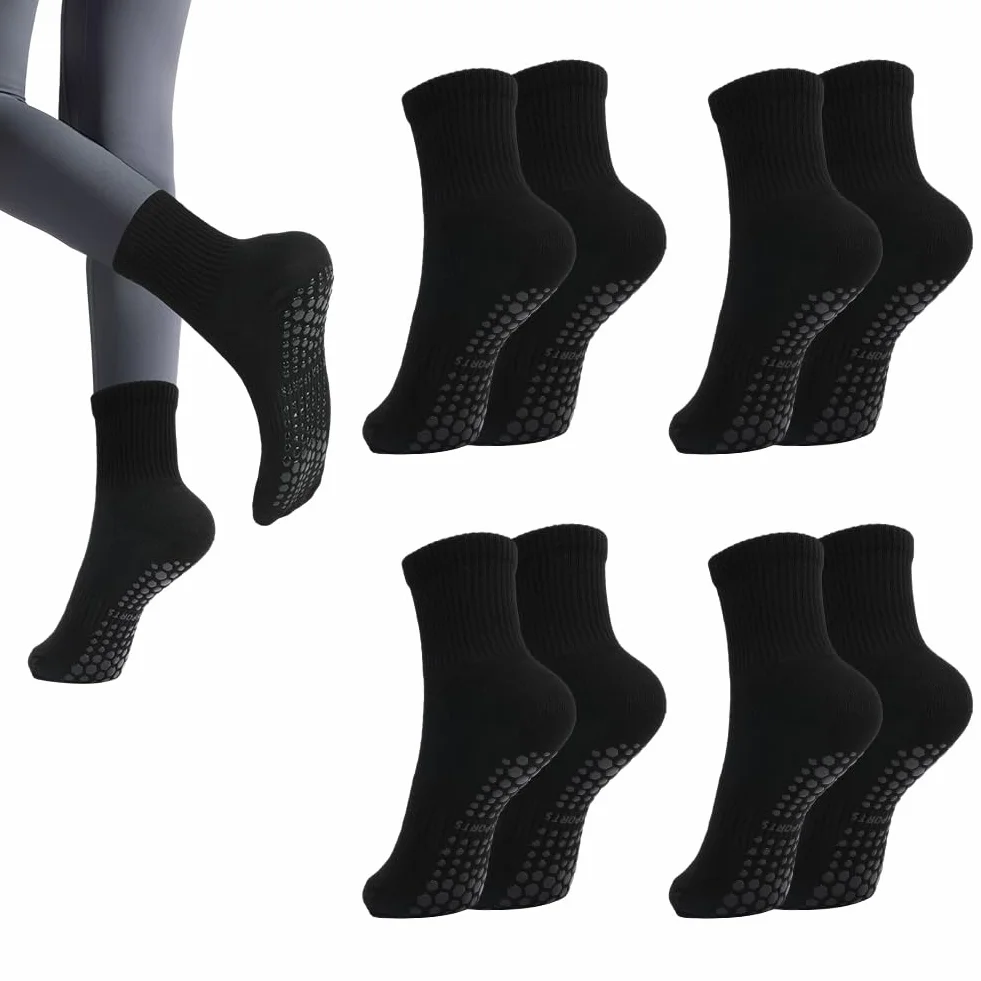 AOOWU 4 pary skarpet antypoślizgowych dla kobiet i mężczyzn, do jogi, pilatesu, skarpetki do jogi, pilatesu, tańca, fitnessu, fitnessu, gimnastyki