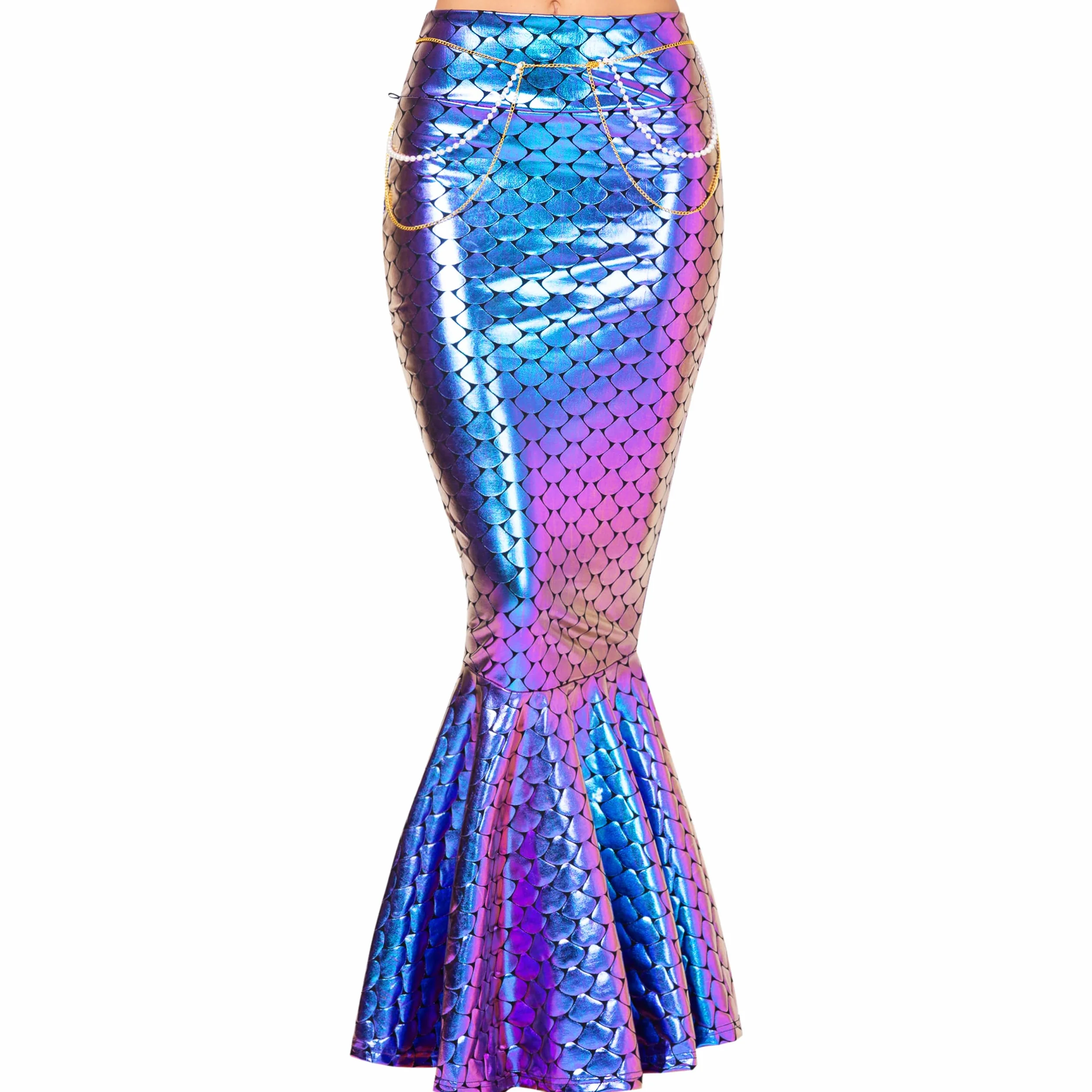 Spooktacular Creations Dorosły metaliczny hologram błyszcząca spódnica syrenka kostium odgrywanie ról. W zestawie łańcuszek perłowy w talii