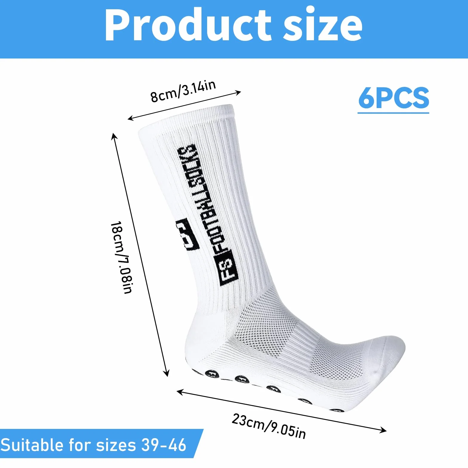 MIYUANGKJ 6 par skarpet do piłki nożnej dla mężczyzn, antypoślizgowe skarpety sportowe, skarpety Grip Sock, skarpety piłkarskie, skarpety treningowe, skarpety kompresyjne, rozmiar 38-46, do piłki