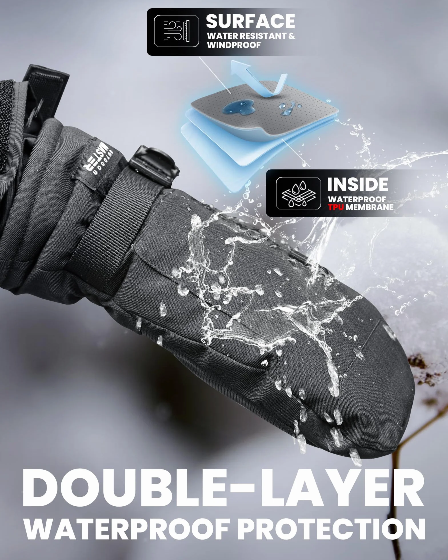 OutdoorMaster Rękawice narciarskie dla kobiet i mężczyzn, 3M Thinsulate, wodoszczelne, zimowe, ciepłe, wiatroszczelne, snowboardowe, rękawice narciarskie z podwójną kieszenią