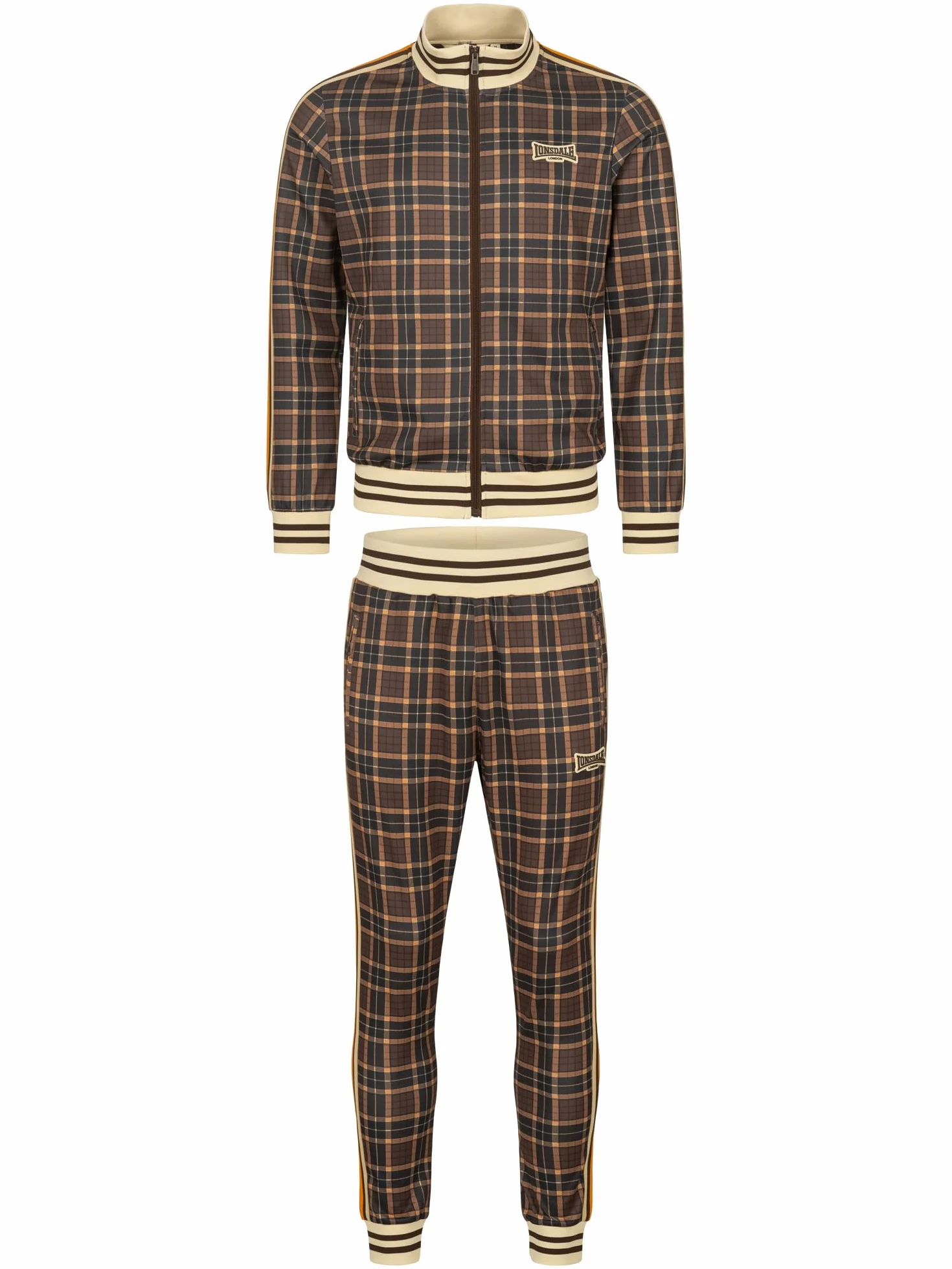 Lonsdale M?ski dres treningowy w?ski krój HEDLEY, br?zowy/ecru/pomara?czowy, XXL, 117638, br?zowy/ecru/pomara?czowy, XXL