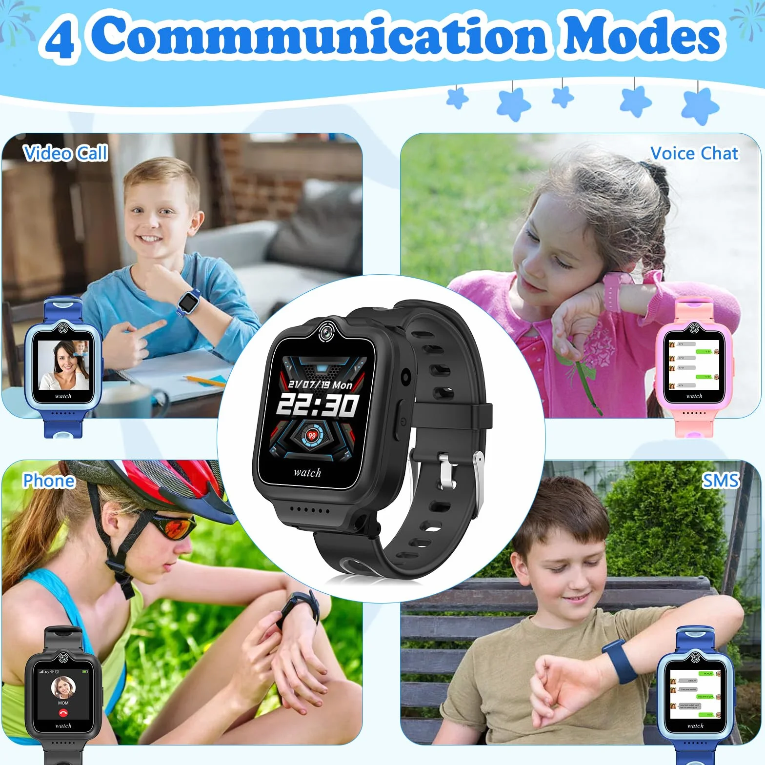 ele ELEOPTION 4G GPS dziecięcy smartwatch z telefonem, wodoszczelny, Smart Watch dla chłopców i dziewczynek, 2-drożne połączenia, rozmowy głosowe i wideo, aparat, SOS, odtwarzacz muzyczny i wideo,
