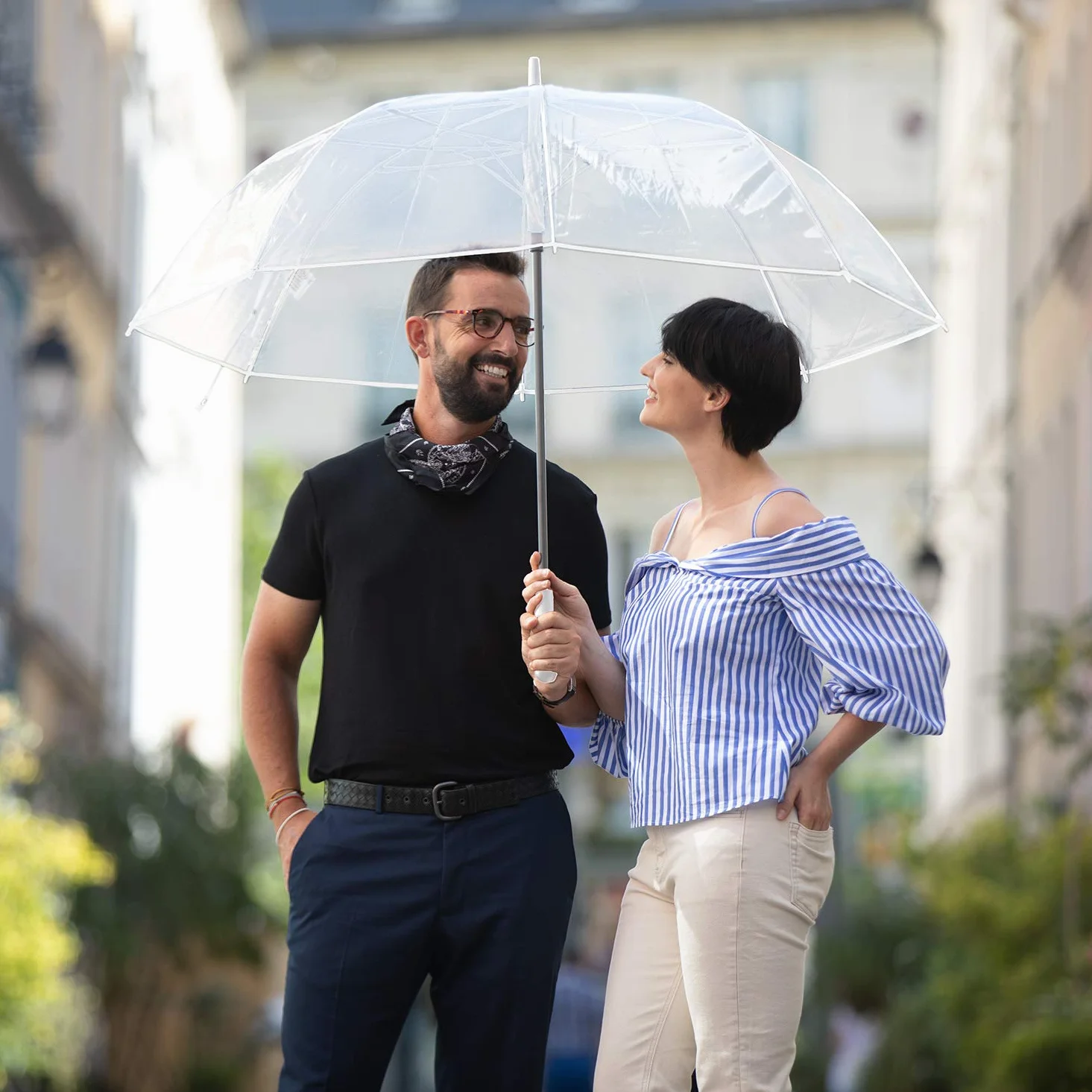 SMATI Large Clear Golf Umbrella - Solid; Średnica = 124 cm; Automatyczne otwieranie; Parasol dla mężczyzn/kobiet; Dla 2 osób; Biały kolor obręczy; Parasol ślubny. duży parasol