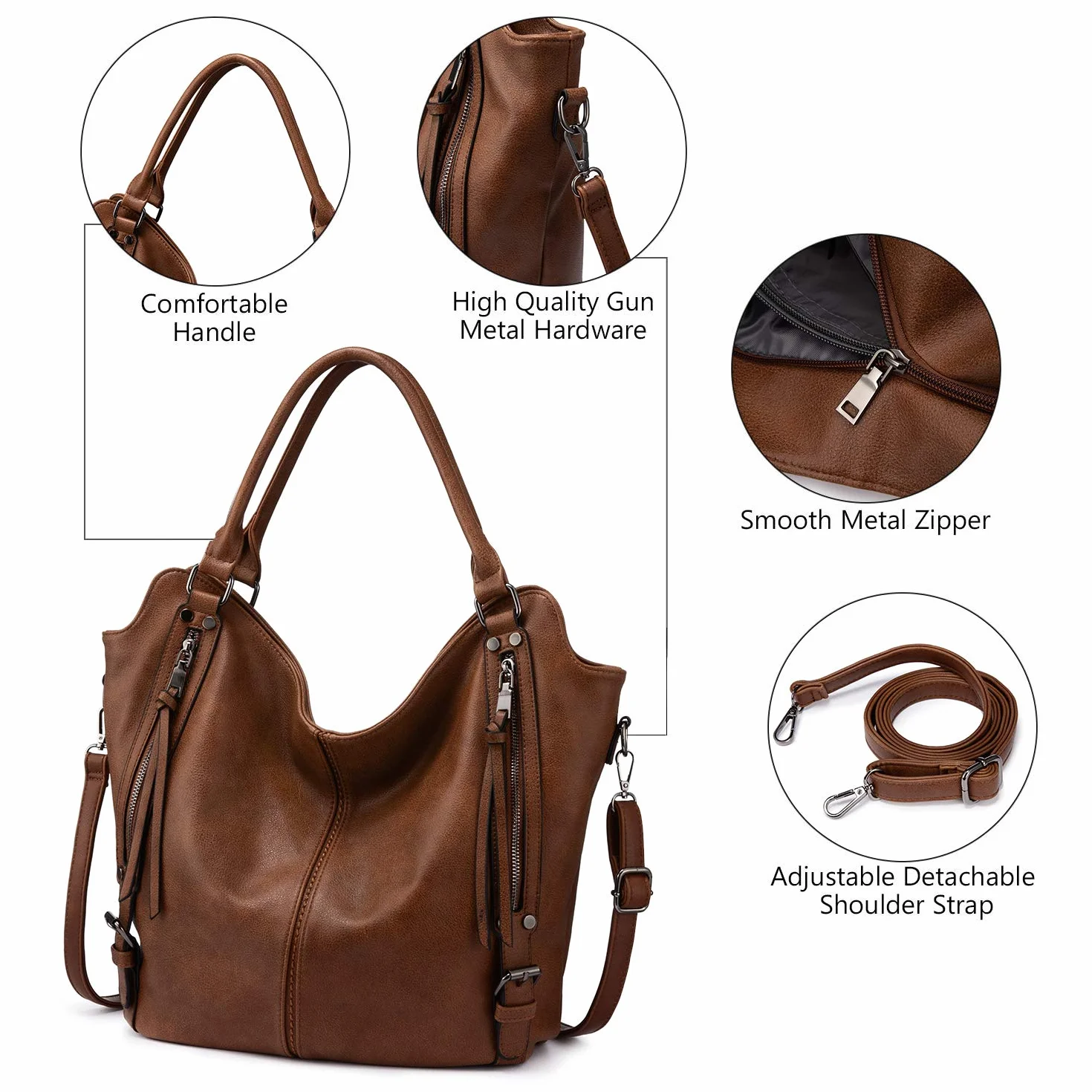 Realer Torba damska, duża, skórzana, typu shopper, na ramię, torba typu hobo w zestawie z portfelem, dla pań, do biura, szkoły, na zakupy i na podróż, zestaw 2-częściowy